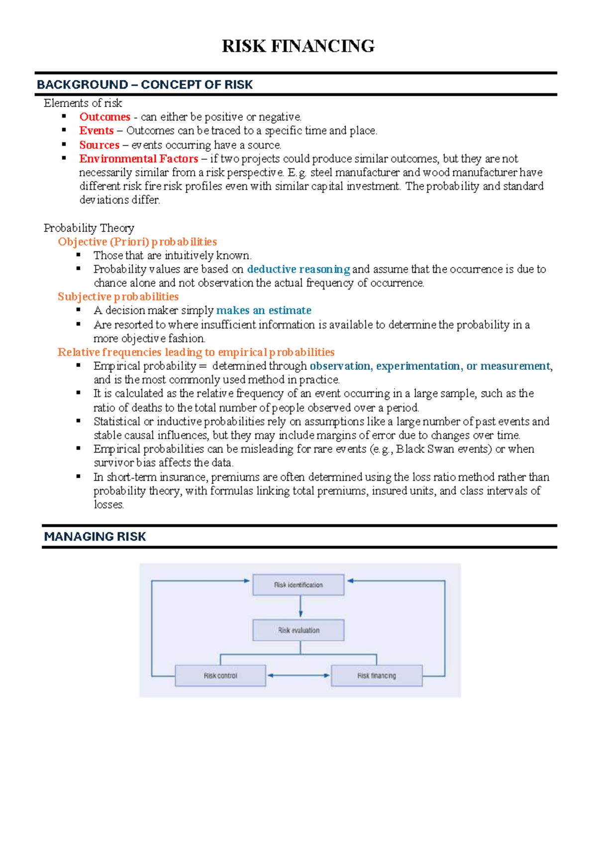 Lecture 7 - Risk Financing: Concepts, Evaluation, and Management - Studocu