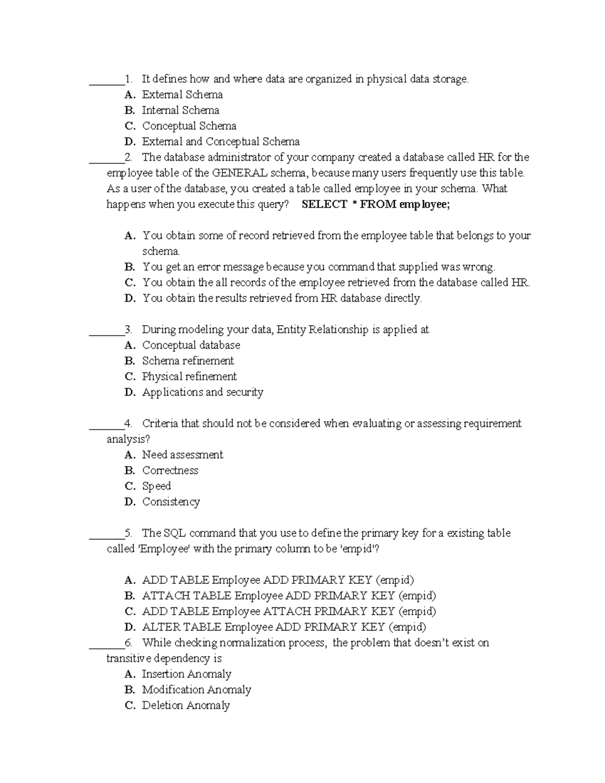 Database Administration Level IV Practical Exam 2 - Project Information ...