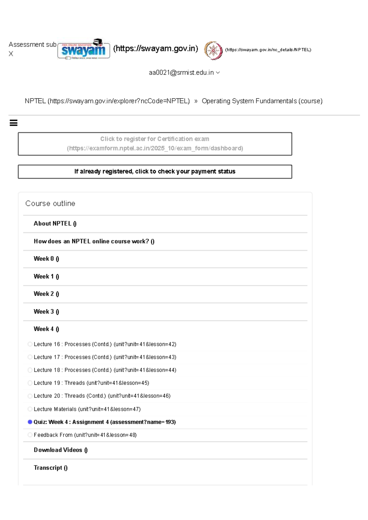 NPTEL OS Course Week 4 Assignment 4 Submission Details - Studocu
