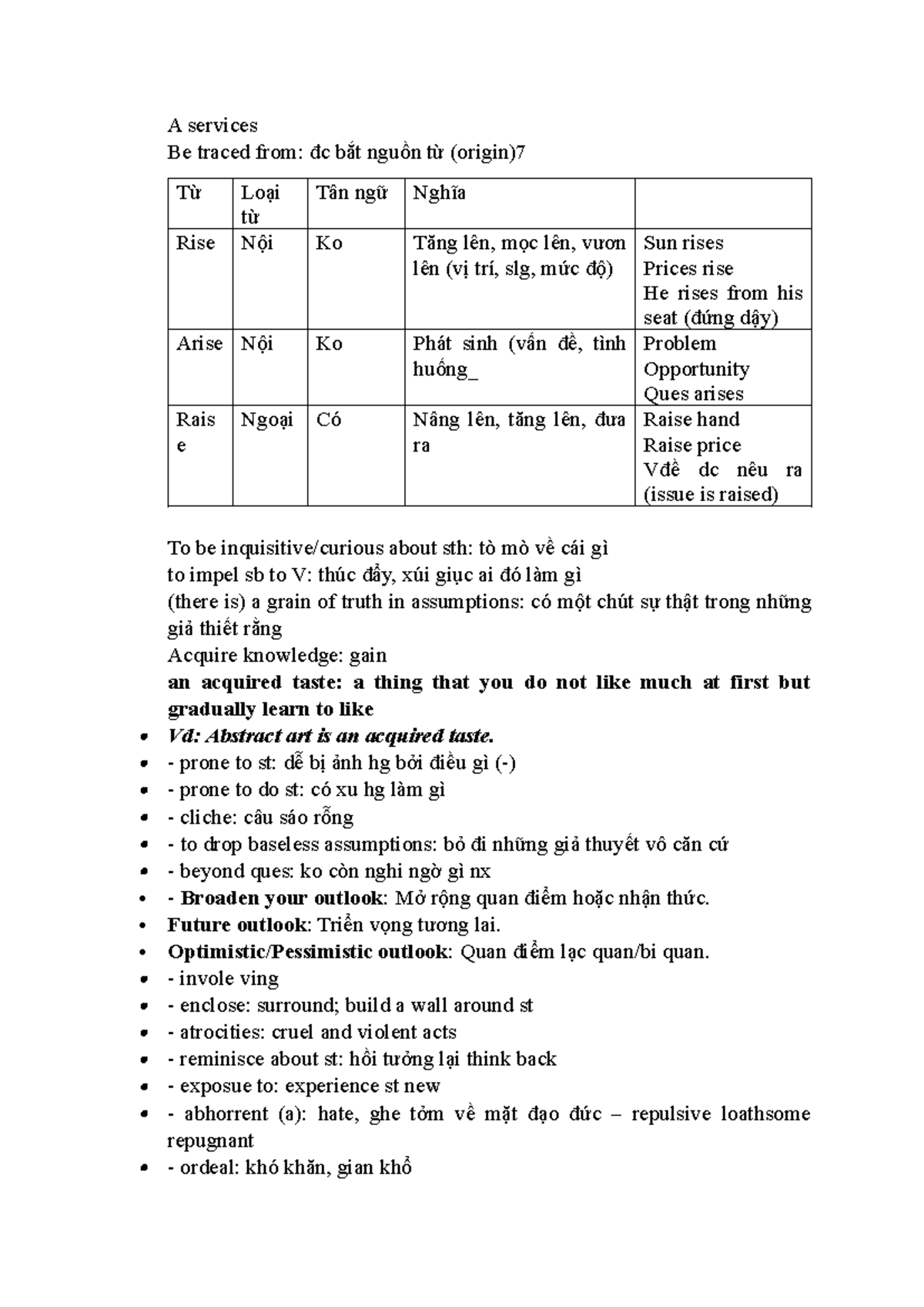 A Services - Vocabulary and Concepts Overview - Studocu
