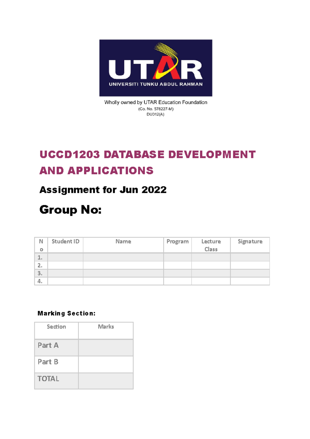 Assignment Report Template - N o Student ID Name Program Lecture Class ...