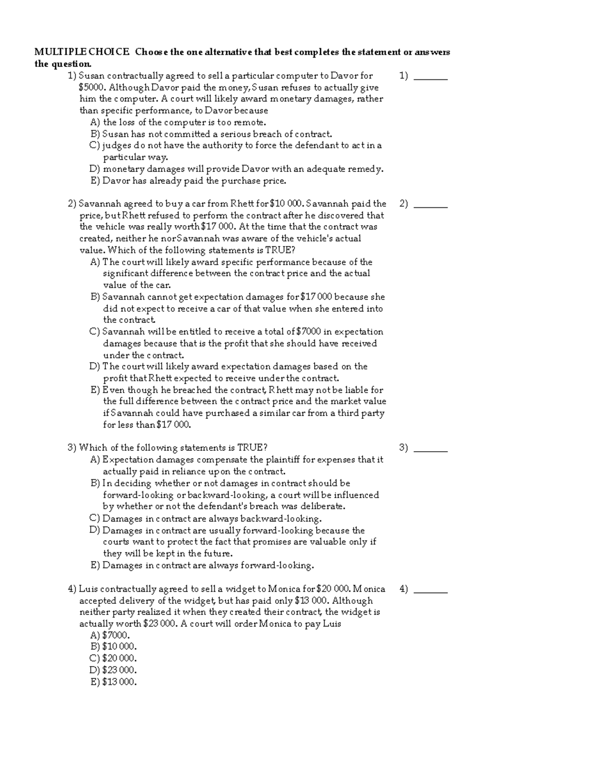 Exam 2014 Questions & Answers - Contract Law Chapter 12 Review - Studocu
