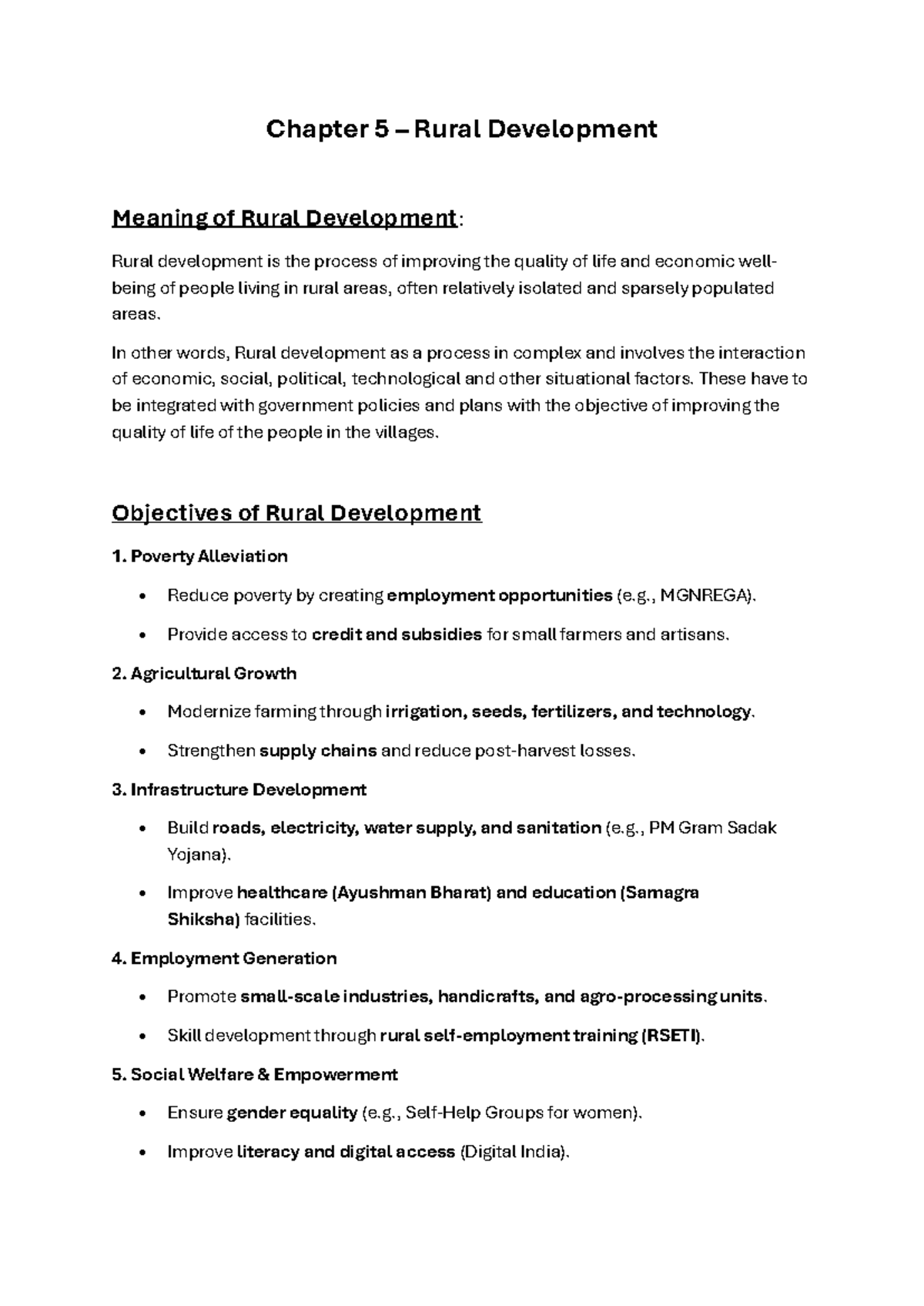 KE - Chapter 5: Notes on Rural Development and PDS for Exam Prep - Studocu