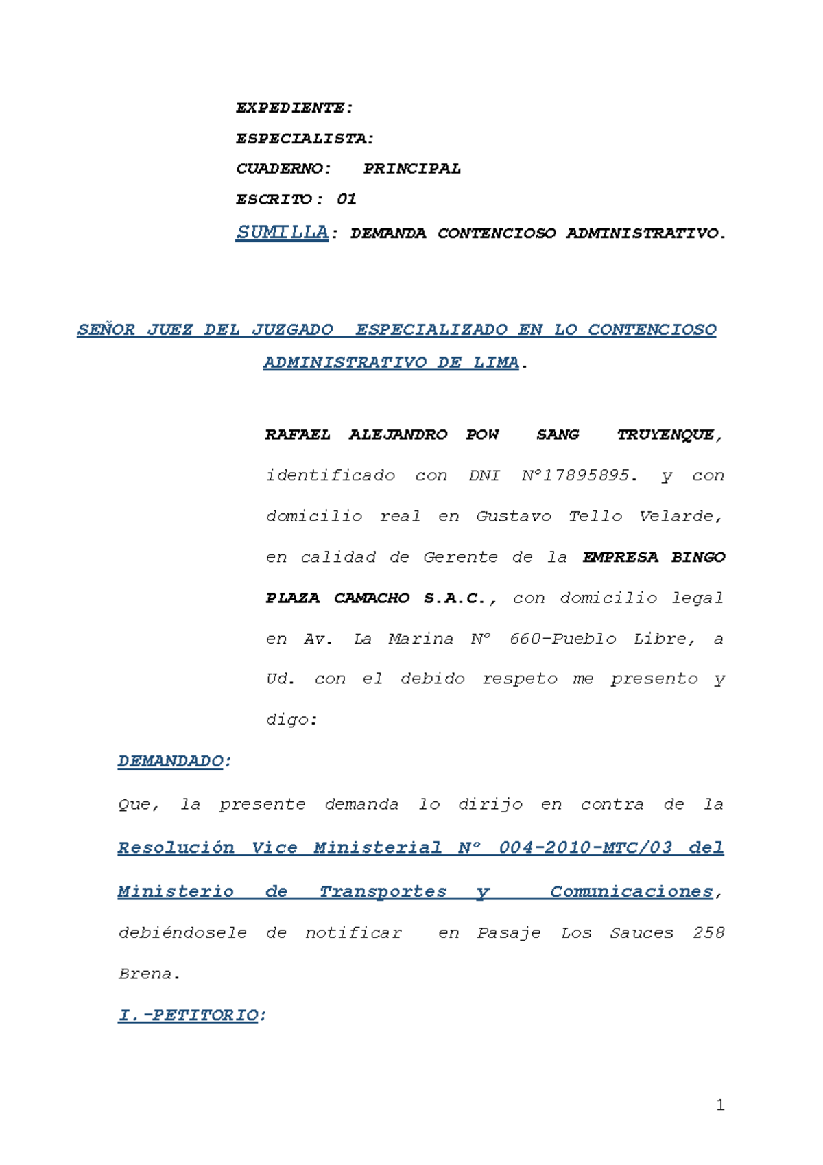 Demanda Contenciosa Admva Nulidad Resoluciones MTC – Modelo 2022 - Document Preview