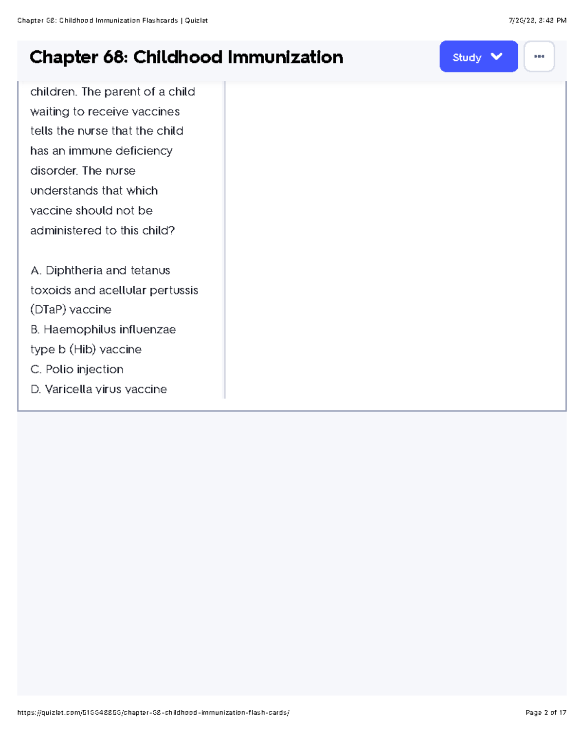 Chapter 68: Childhood Immunization Study Guide and Flashcards - Studocu