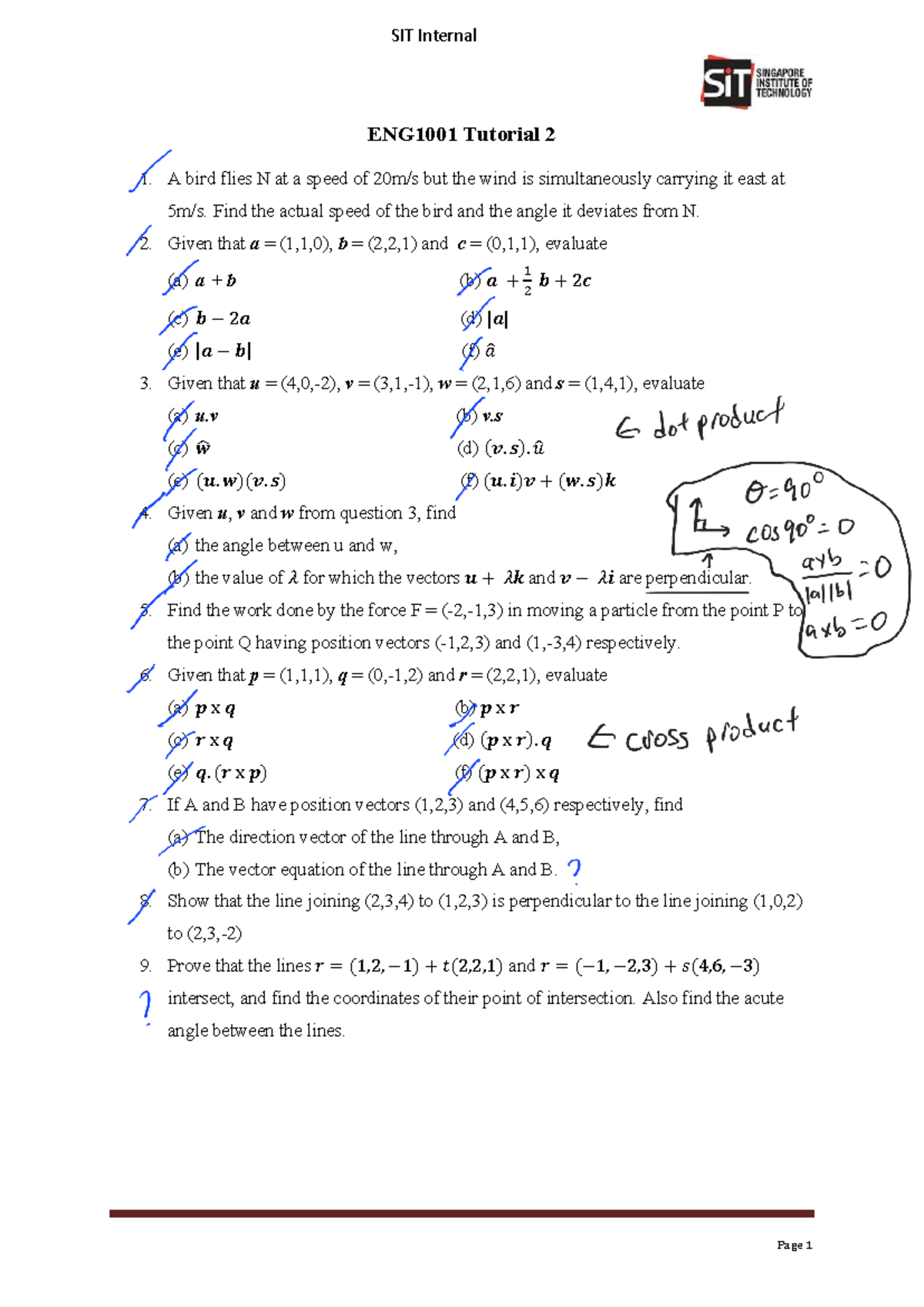 ENG1001 Tutorial 2: Vectors and Their Applications - Studocu