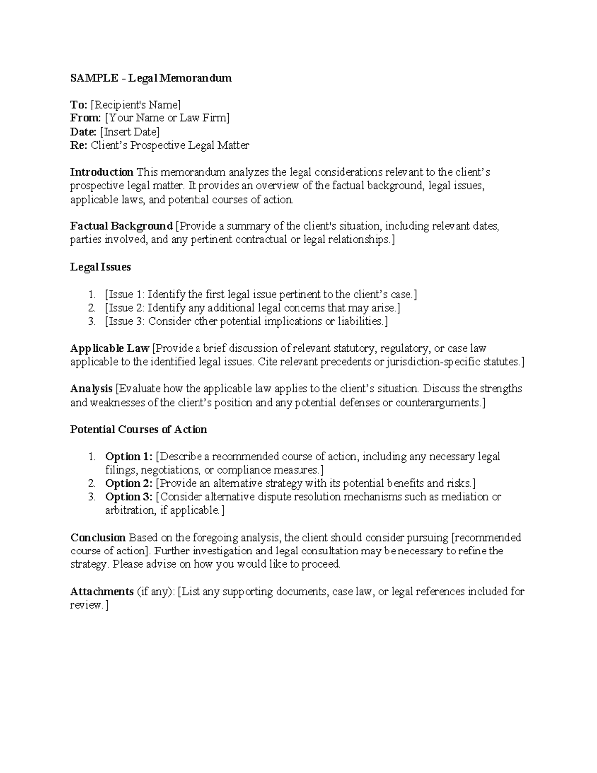 Sample Legal Memo - SAMPLE - Legal Memorandum To: [Recipient's Name ...
