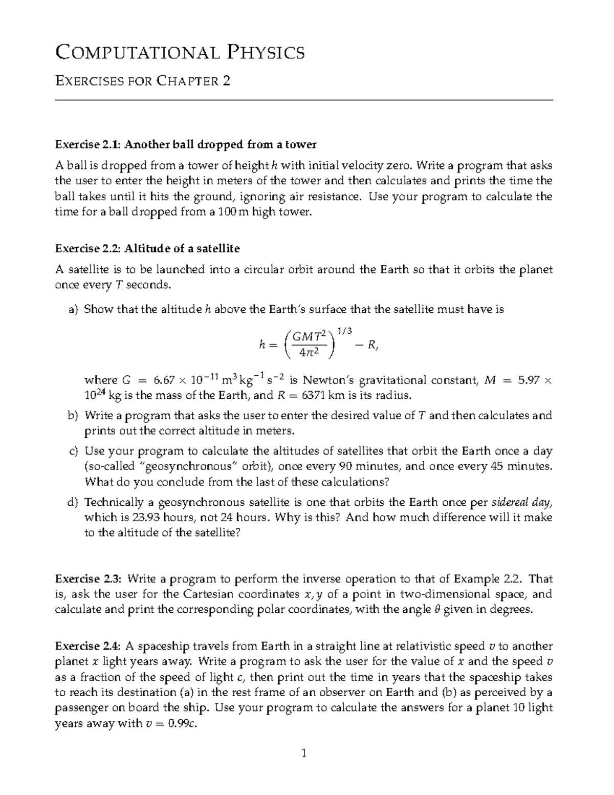 Computational Physics Exercises 2 - Homework Solutions - Studocu