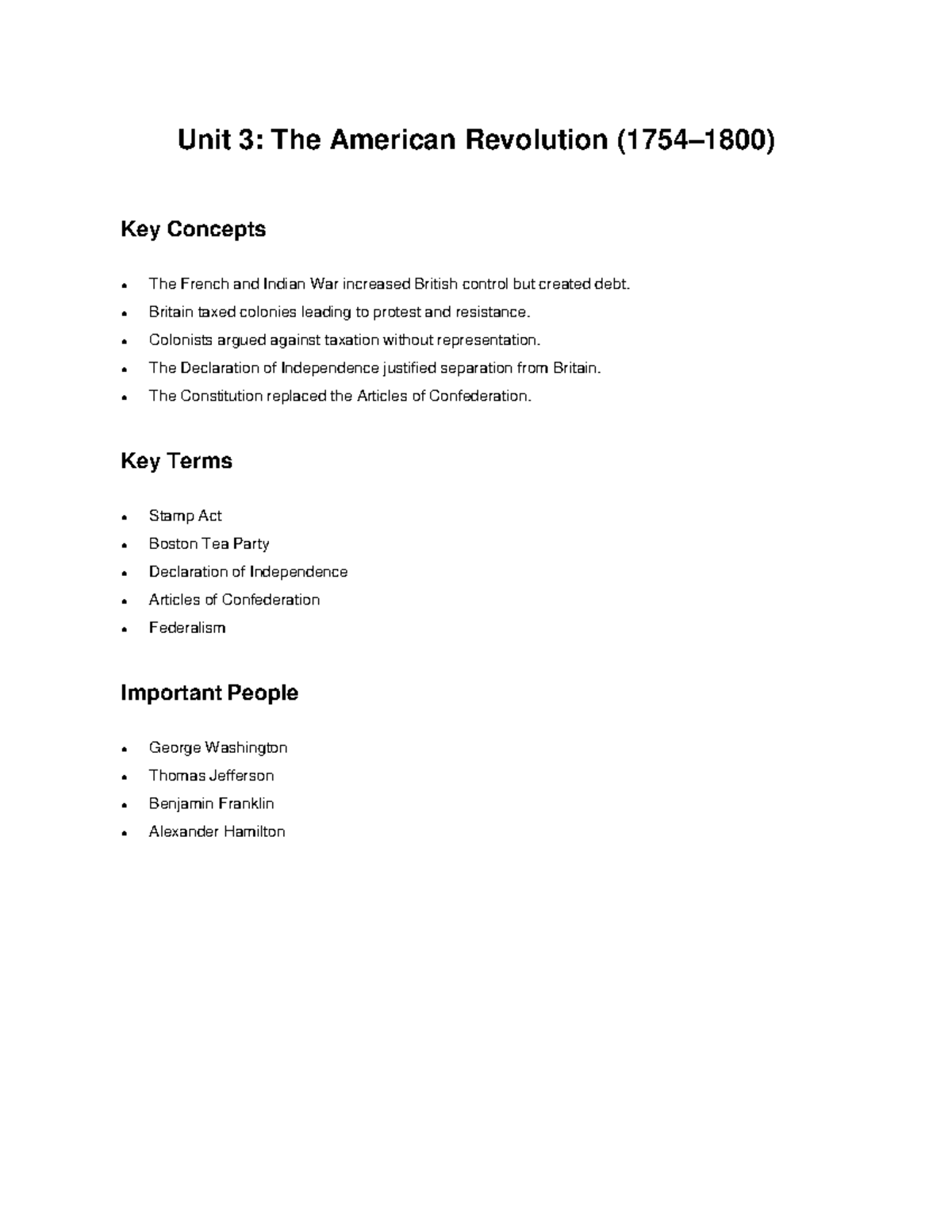 Apush Unit 3 Notes - Unit 3: The American Revolution (1754–1800) Key ...