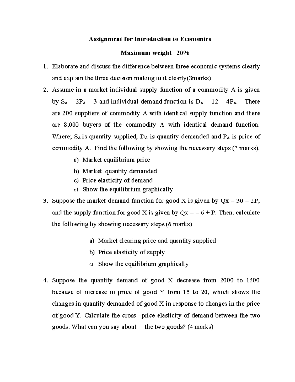 Assignment for Intro to Economics: Economic Systems & Market Analysis ...