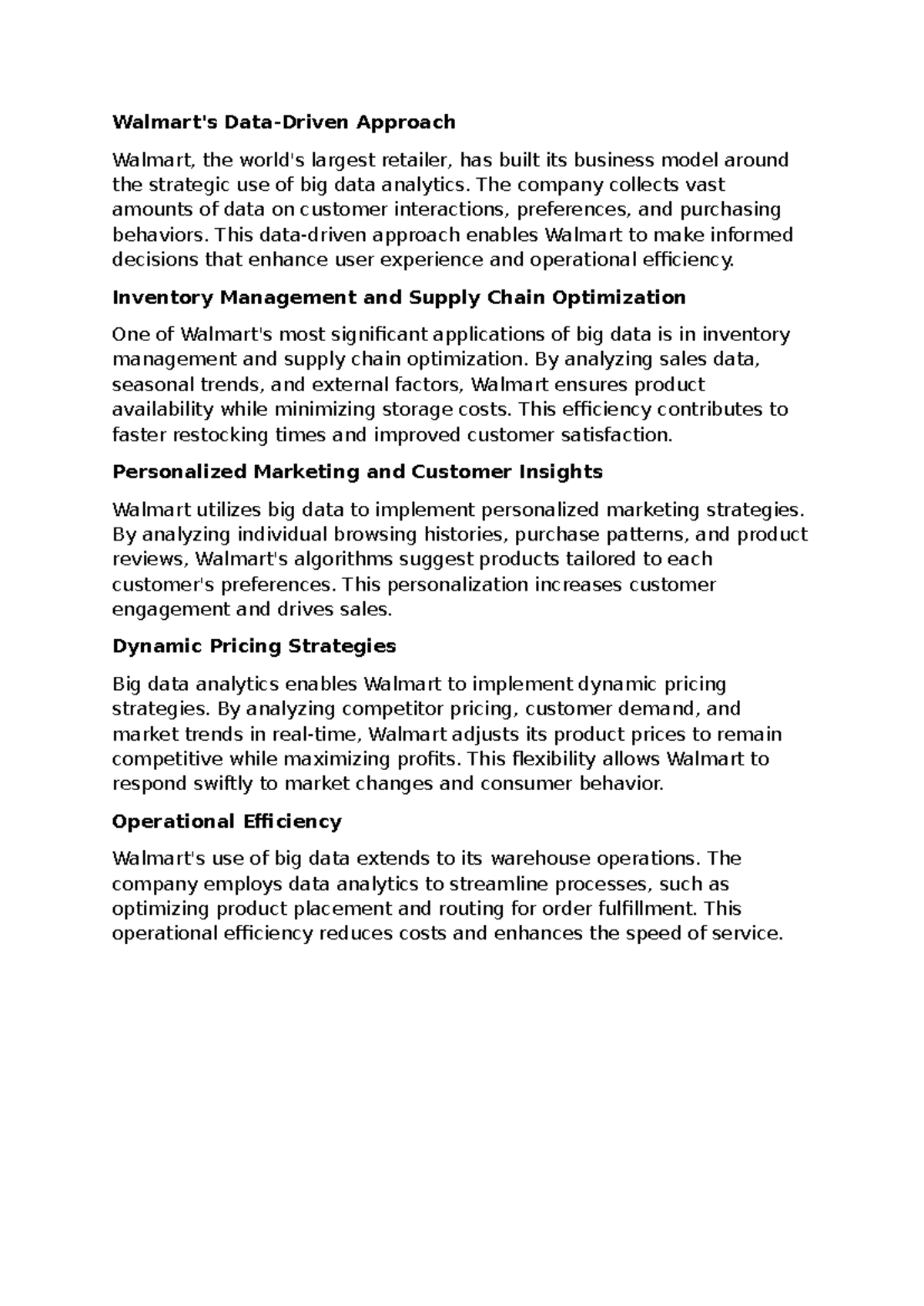 Big Data Analytics: Walmart's Data-Driven Strategies for Success - Studocu