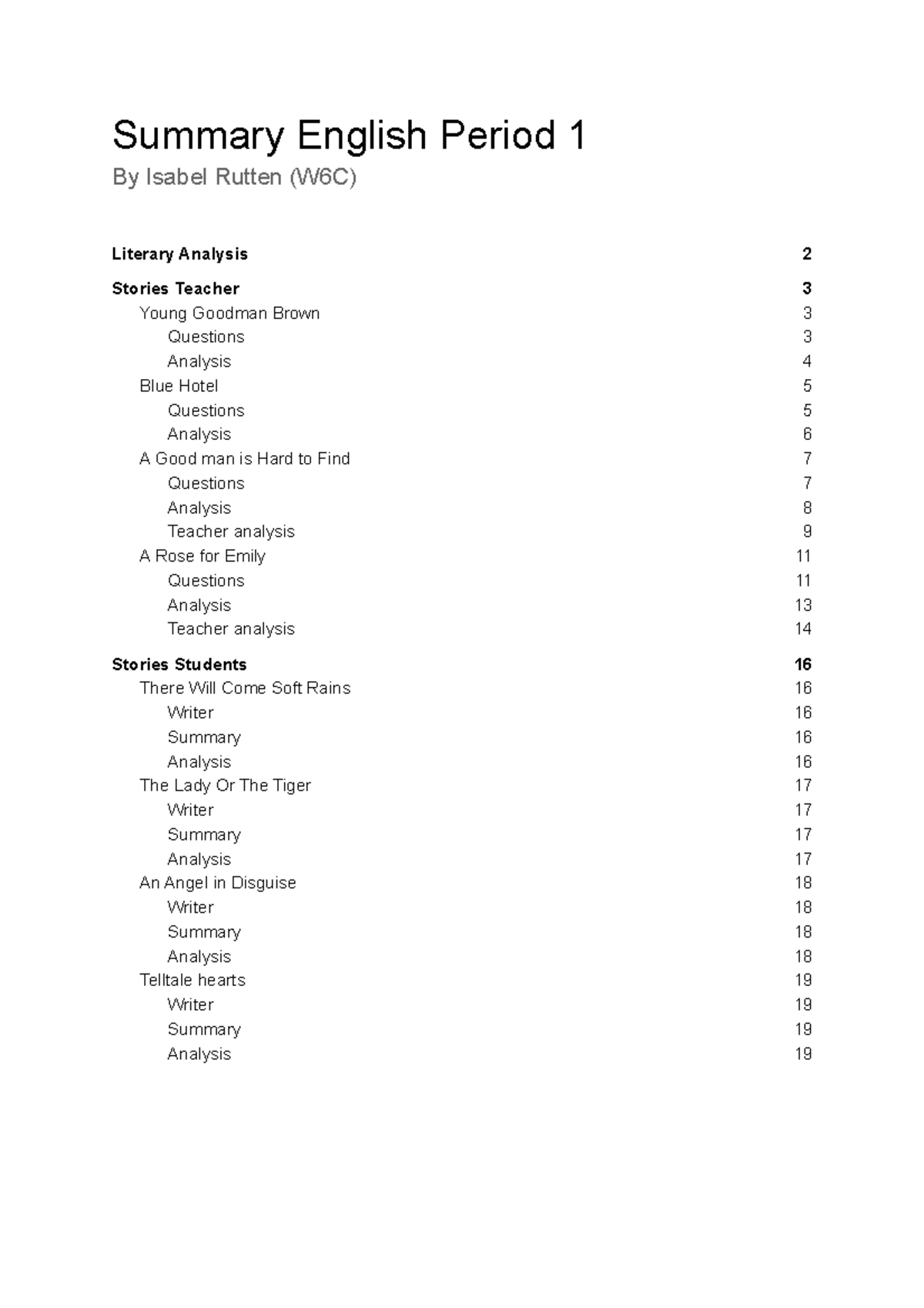 Summary of English Short Stories (W6): Analysis & Teacher Insights ...