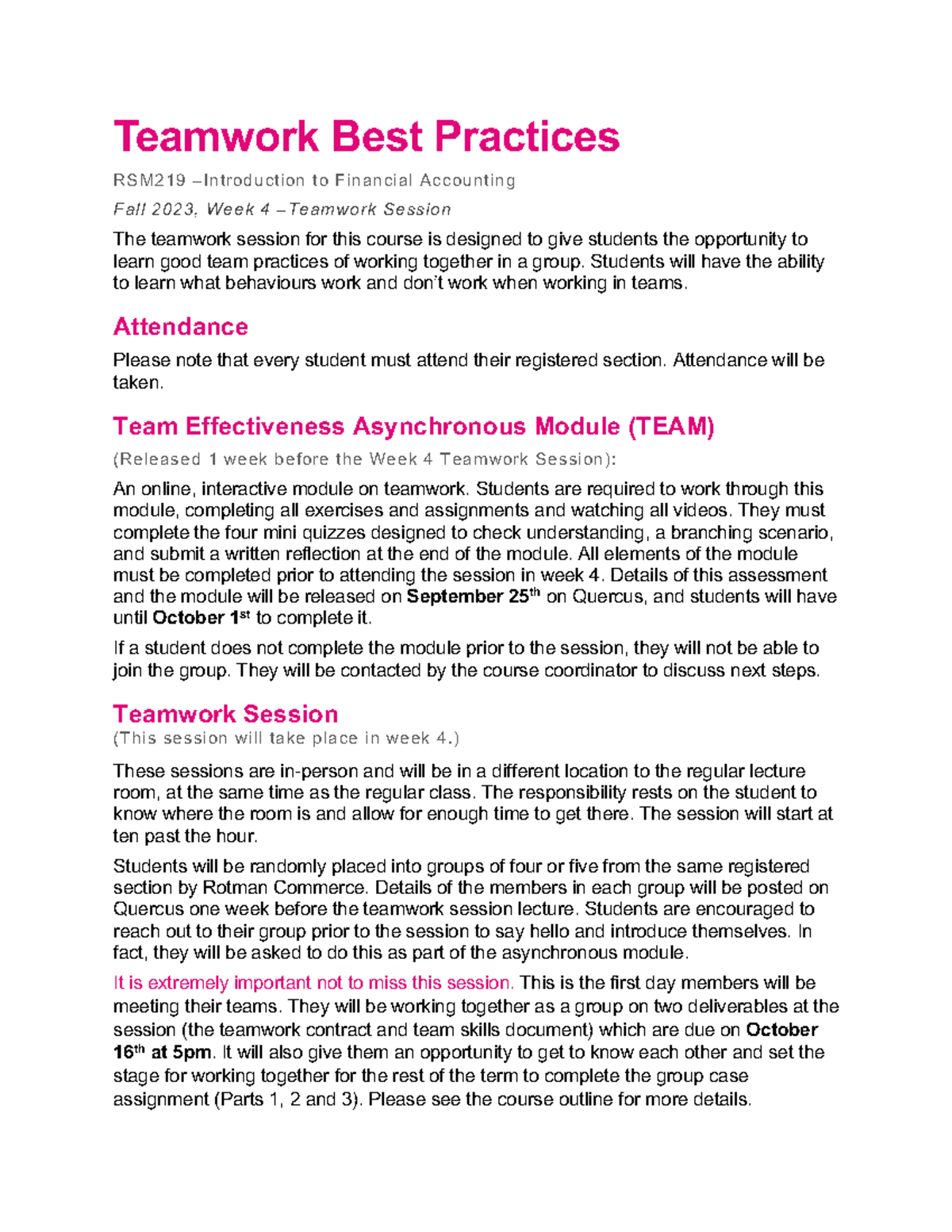 Fall 2023 RSM219 Teamwork Session Guidelines and Best Practices - Studocu