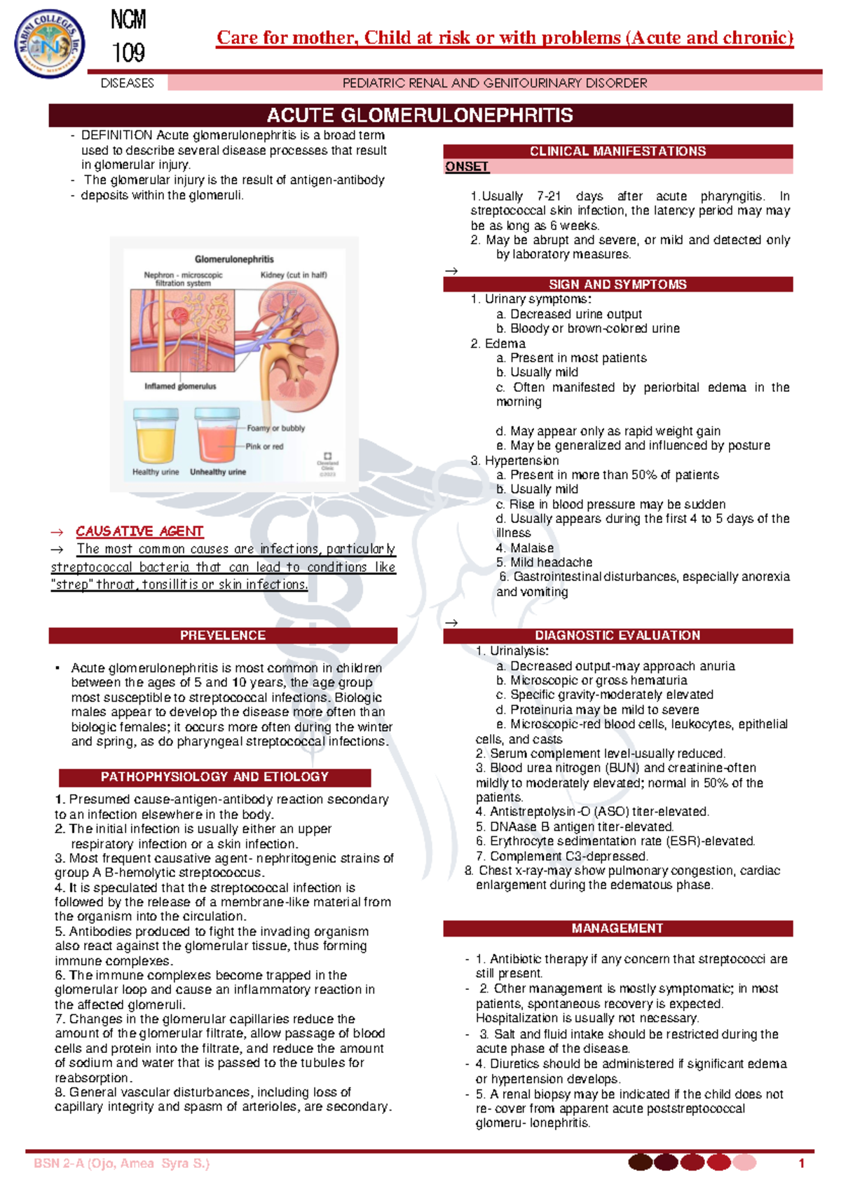 NCM 109 Final Exam Notes: Acute Glomerulonephritis & Nephrotic Syndrome ...