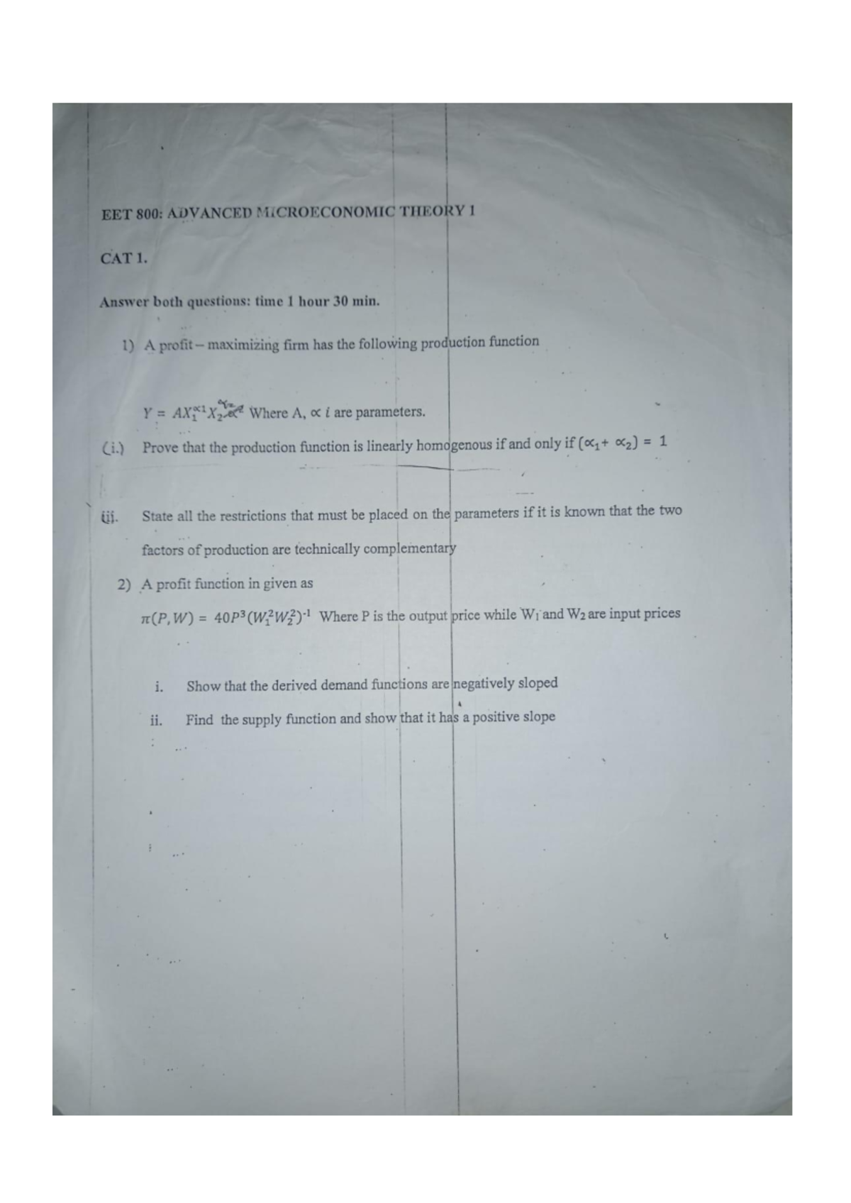 EET800 CAT1 - NOTES - EET 800: ADVANCED MICROECONOMIC THEORY 1 CAT 1 ...