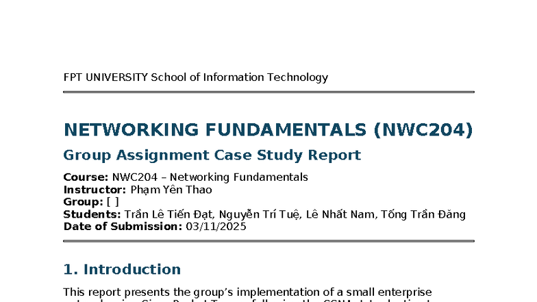 NWC204 Networking Fundamentals Group Assignment Case Study Report - Studocu
