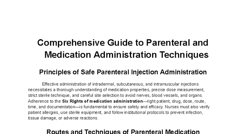 Comprehensive Guide to Parenteral Medication Admin Techniques - Studocu