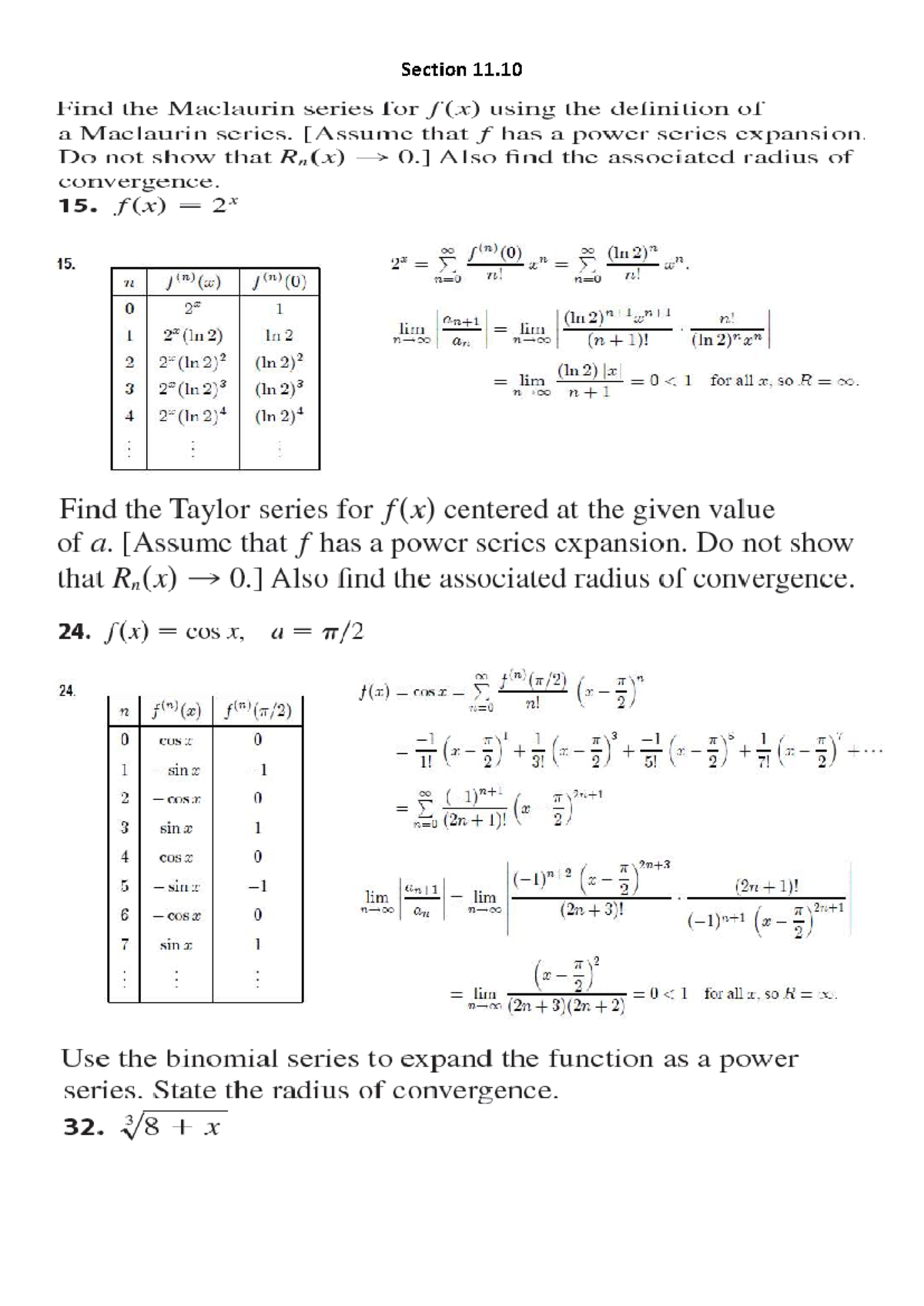 Chapter 11 Tutorial Work: Maclaurin Series and Power Series Expansion ...