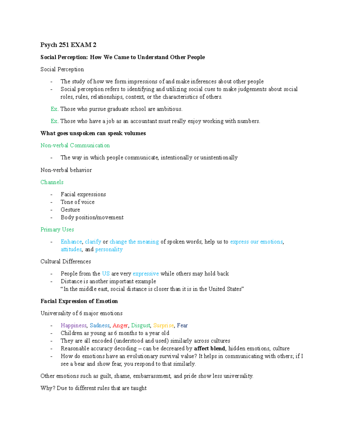 Psych 251 Chapter 4: Social Perception & Non-Verbal Communication Notes ...
