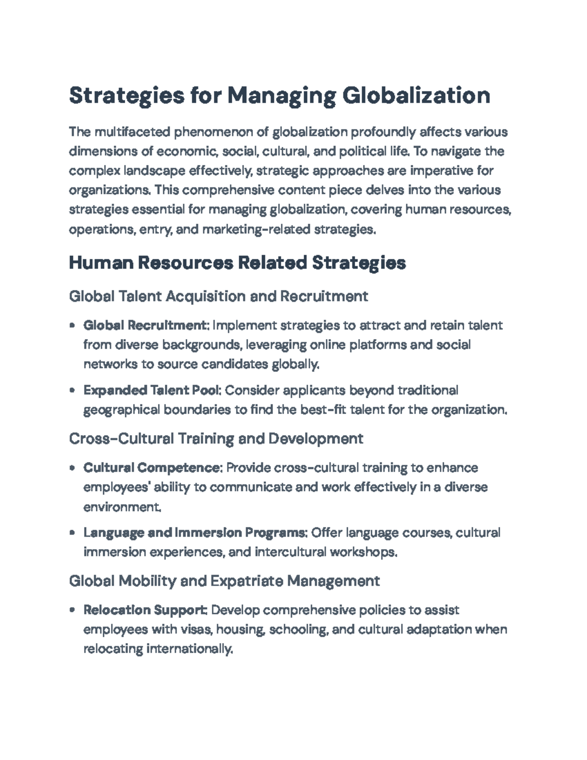 Strategies for Managing Globalization: HR, Ops & Marketing Insights ...