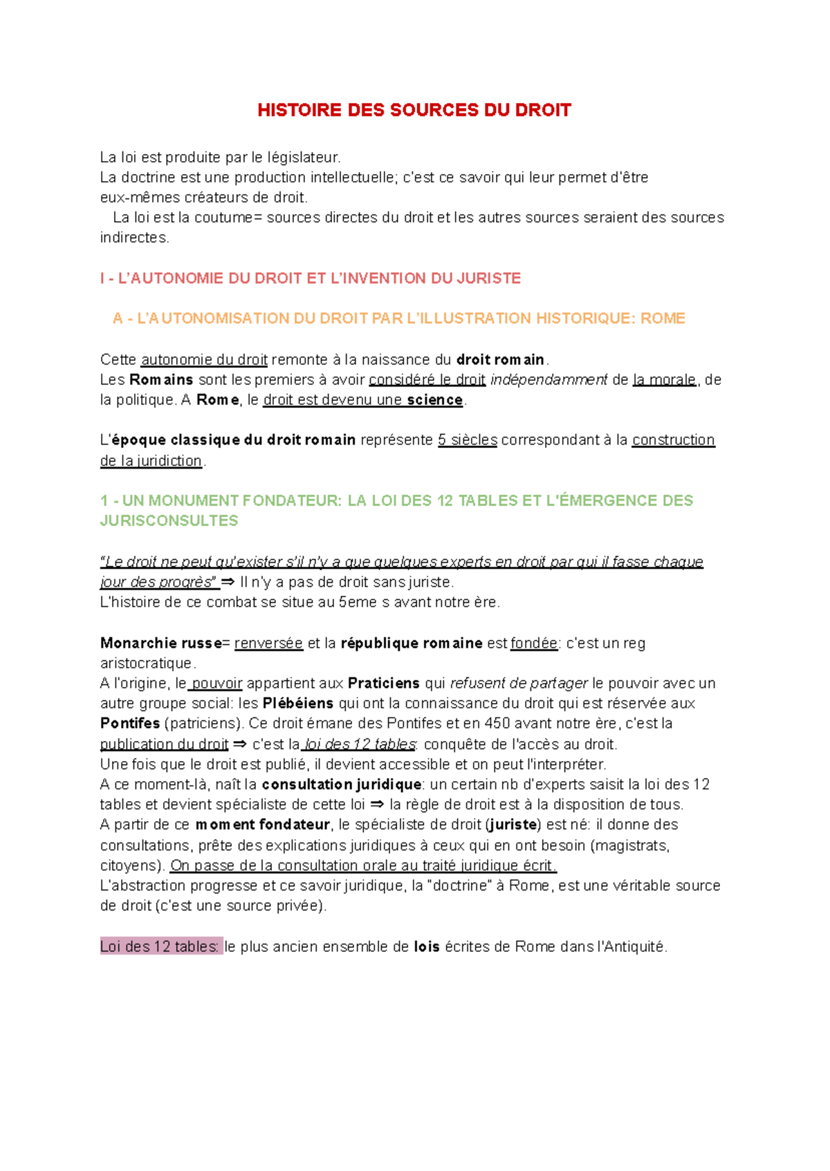 Histoire DES Sources DU Droit - HISTOIRE DES SOURCES DU DROIT La loi ...