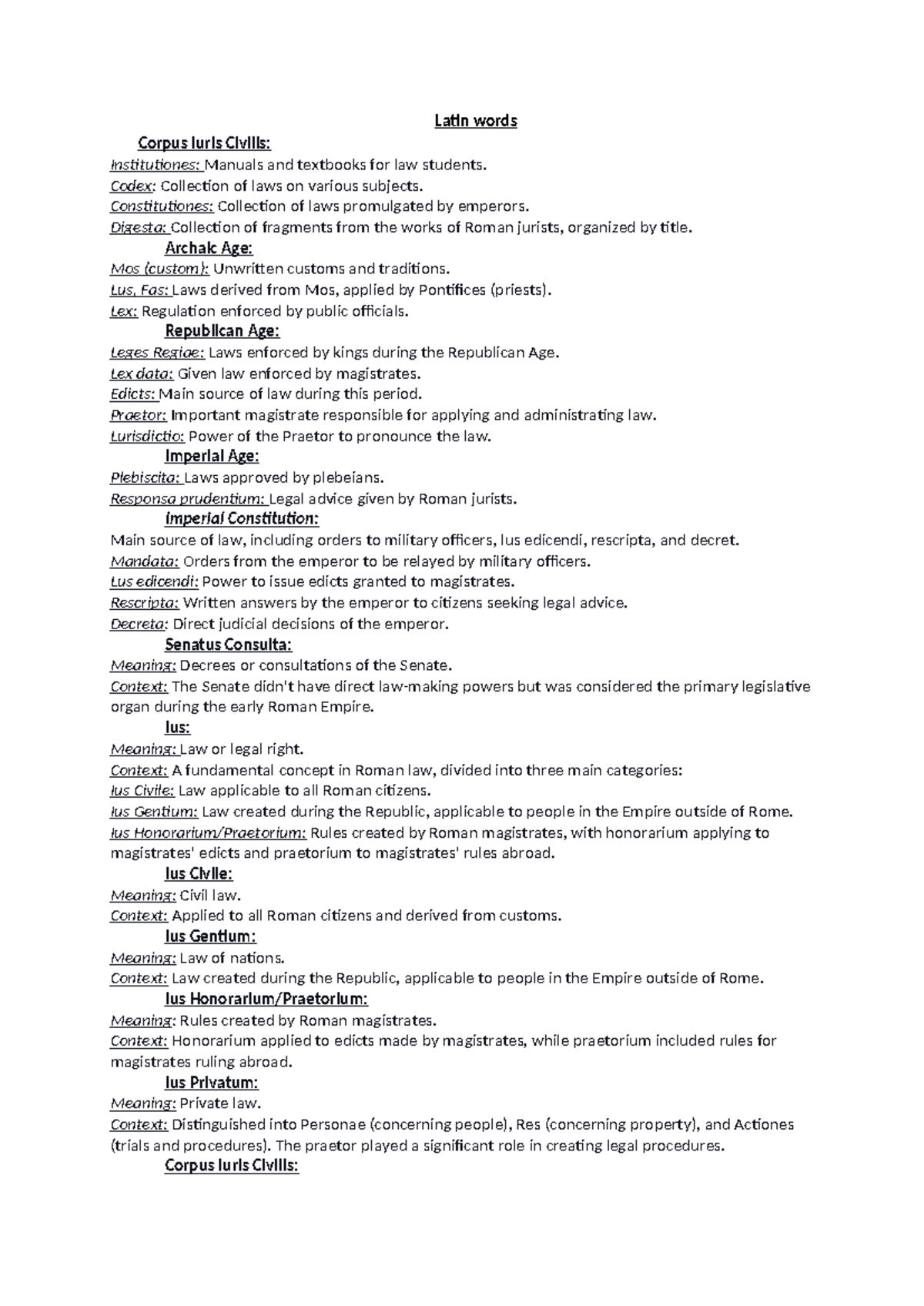 Latin Legal Terms: Summary of Roman Law Principles - ROL101 - Studocu