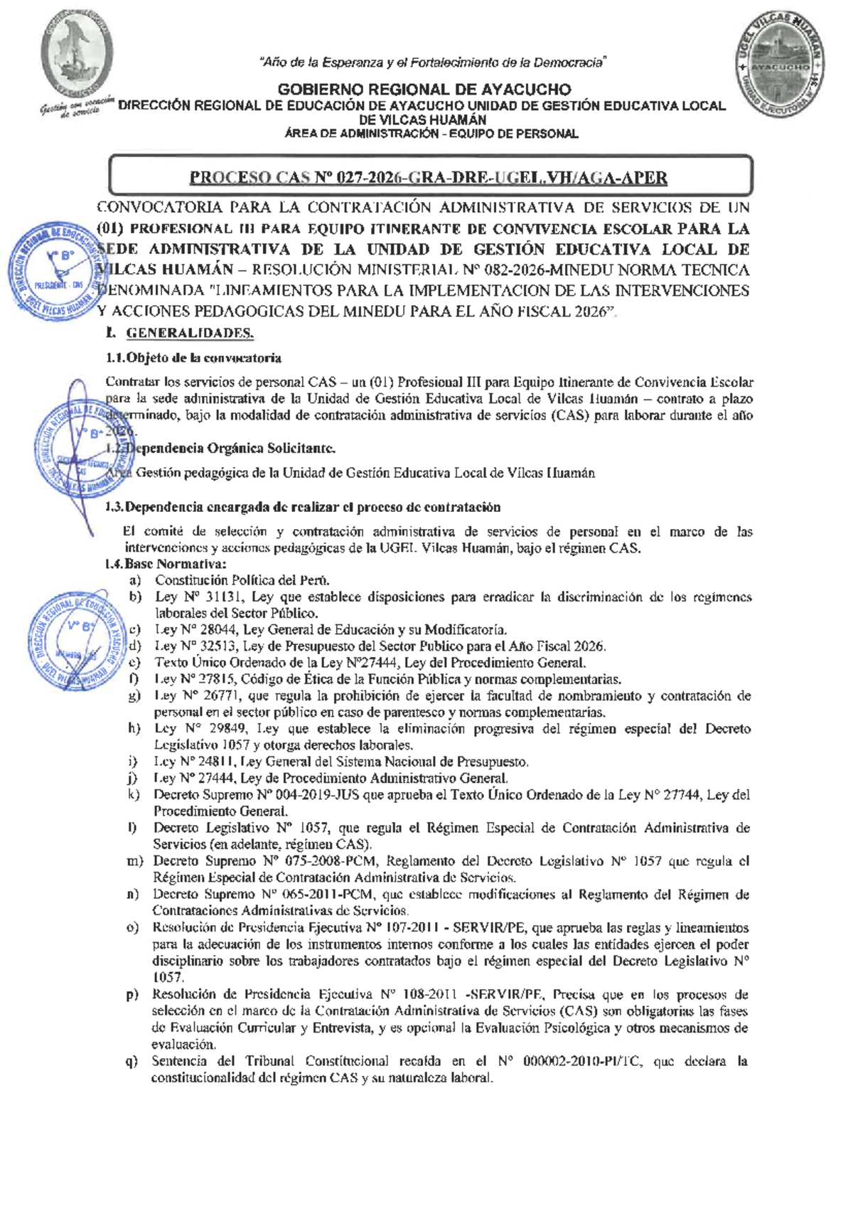 Convocatoria CAS 27 - Profesional para Equipo Itinerante de Convivencia ...