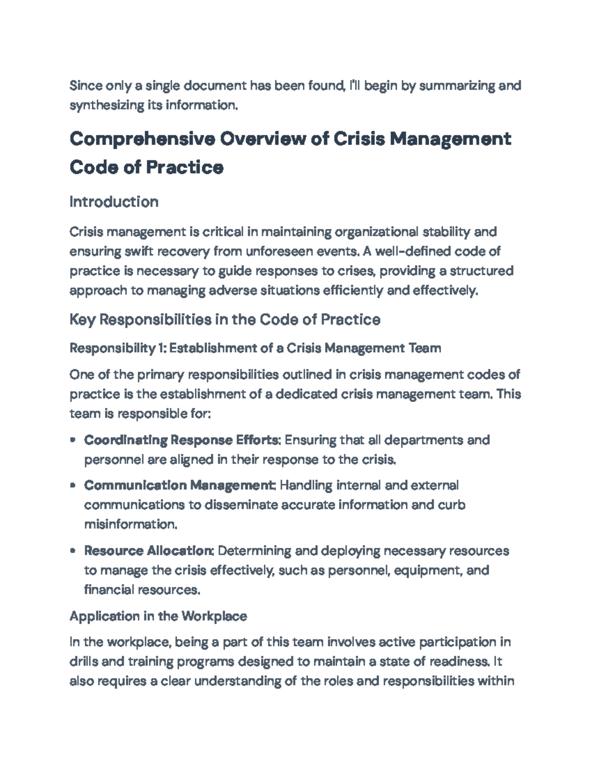 Crisis Management Code of Practice: Key Responsibilities and ...