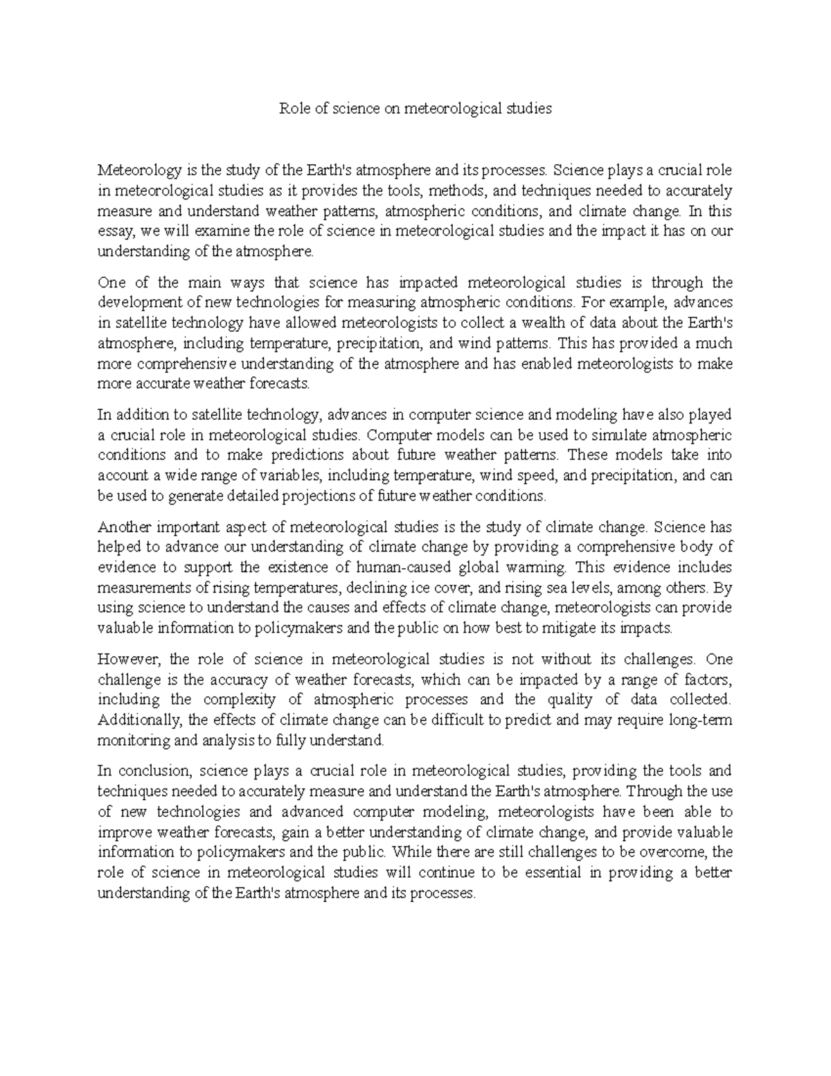 The Role of Science in Meteorological Studies: Insights and Advances ...