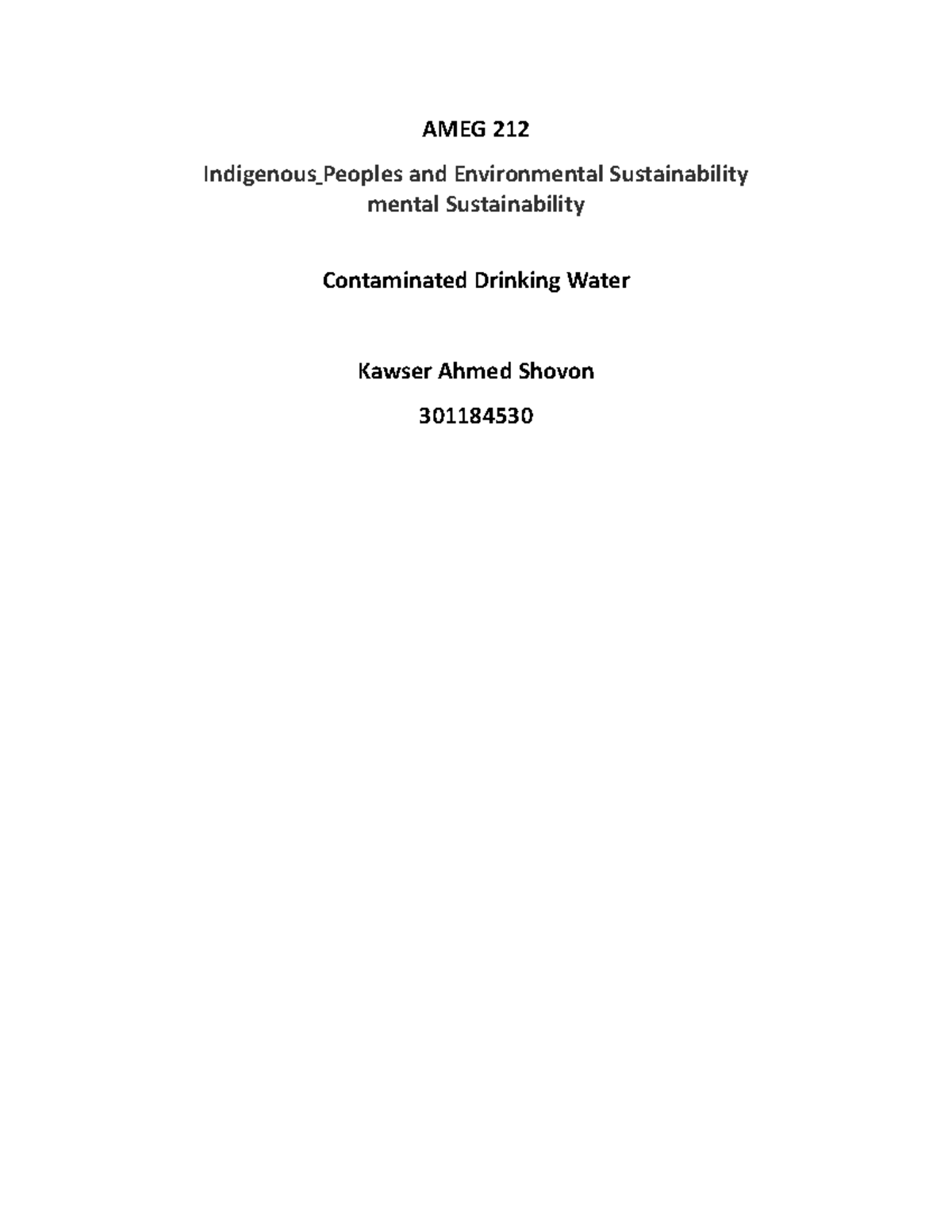 AMEG 212 Assignment 2: Indigenous Peoples & Water Sustainability Issues ...