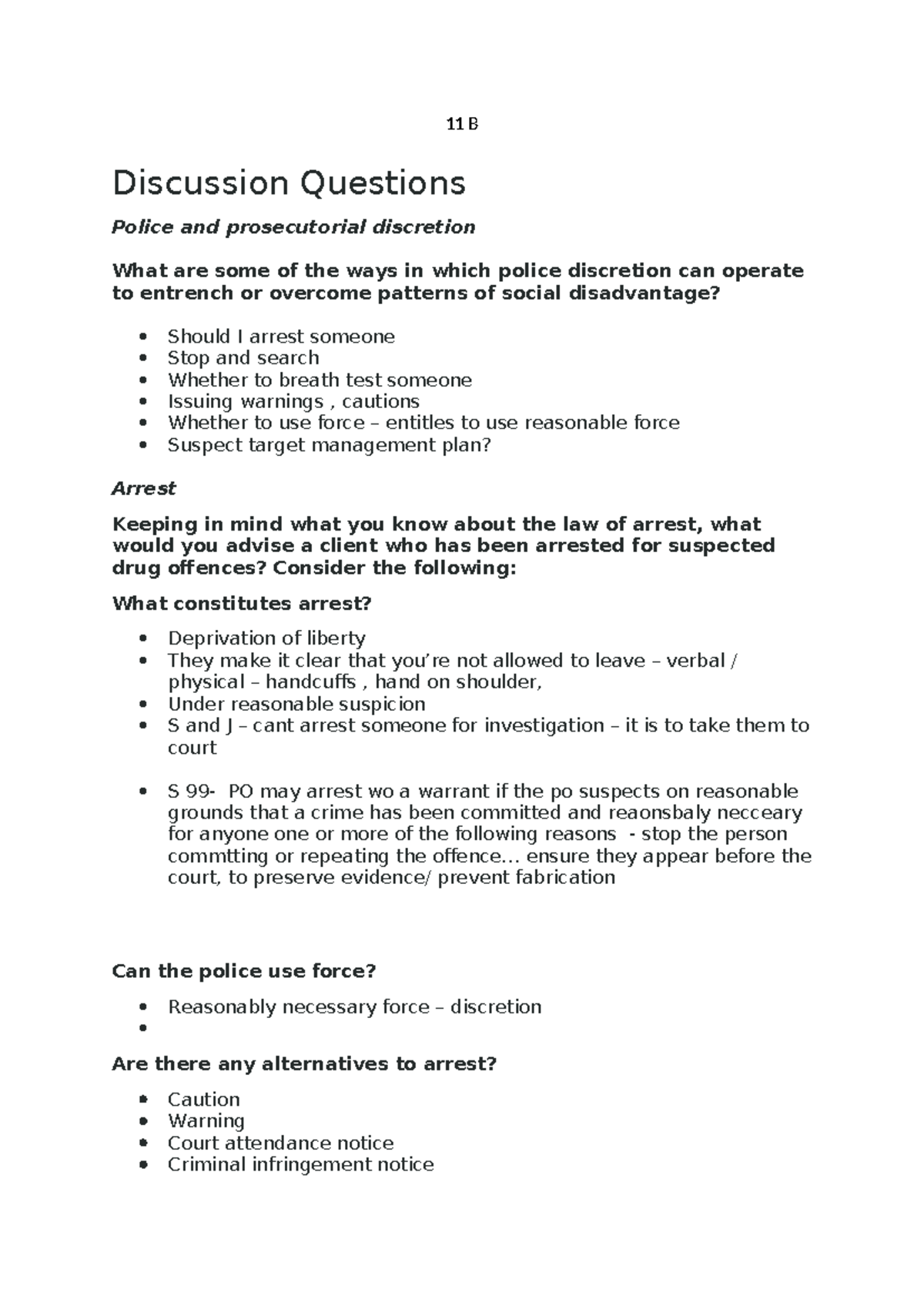 11B - Class Notes on Police Discretion and Arrest Procedures - Studocu