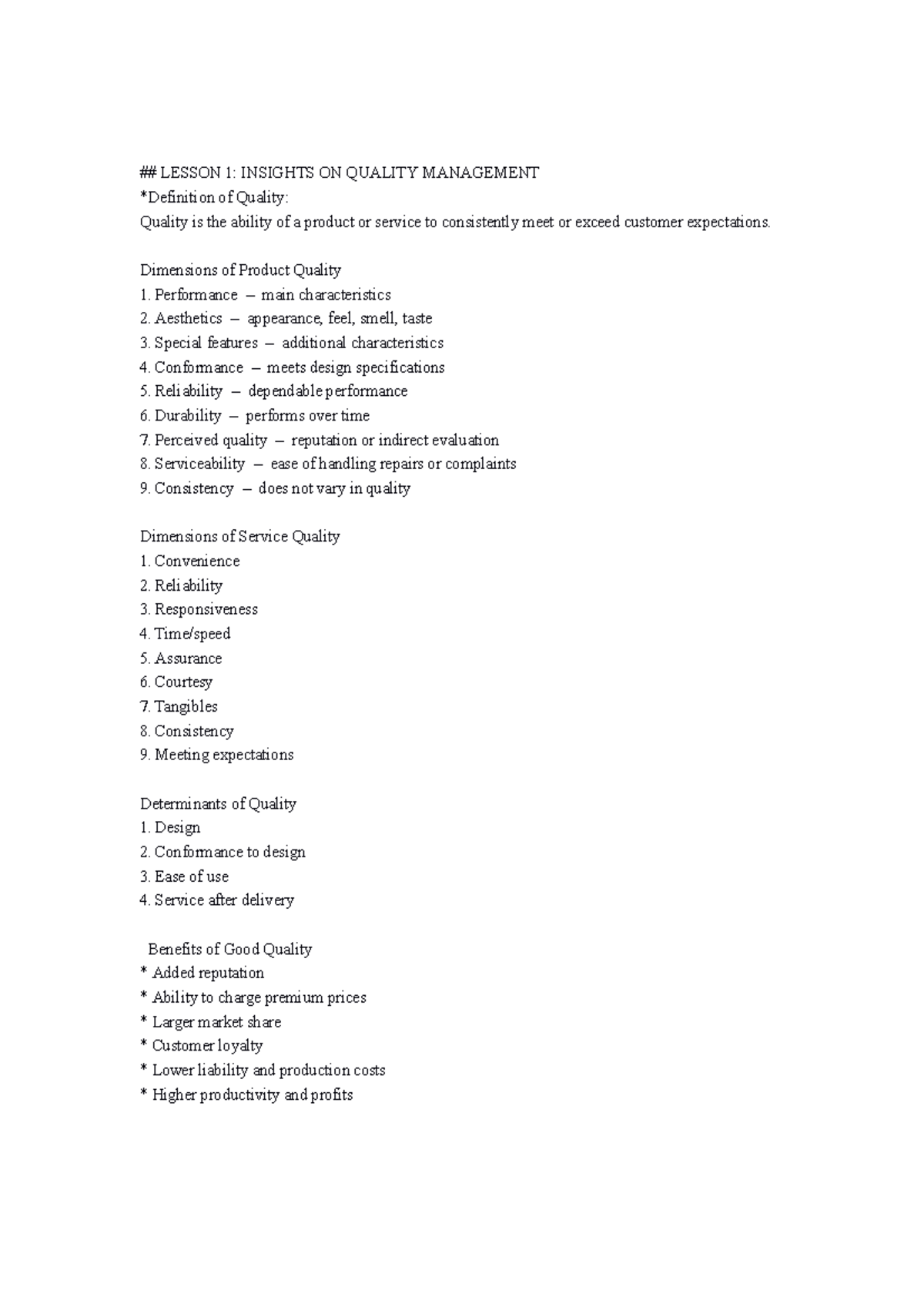 MODULE 8: LESSONS ON QUALITY MANAGEMENT AND CERTIFICATION - Studocu