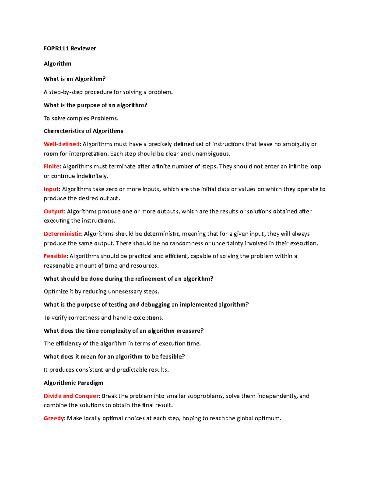 FOPR111-Reviewer-Prelim - FOPR111 Reviewer Algorithm What is an ...