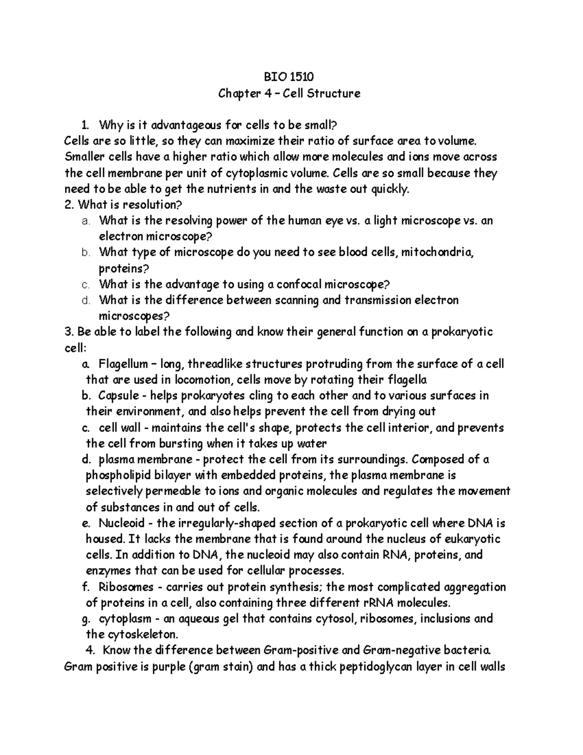 Chapter 4 - Lecture notes All of Ch 4 - BIO 1510 Chapter 4 – Cell ...