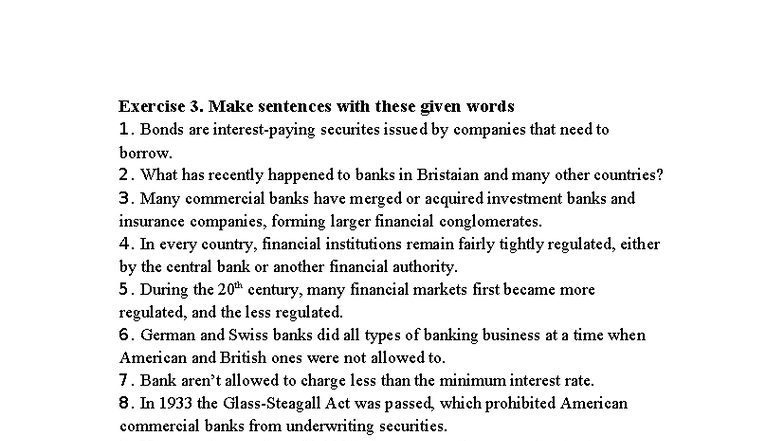 Exercise 3: Sentence Construction with Banking Terms - Studocu