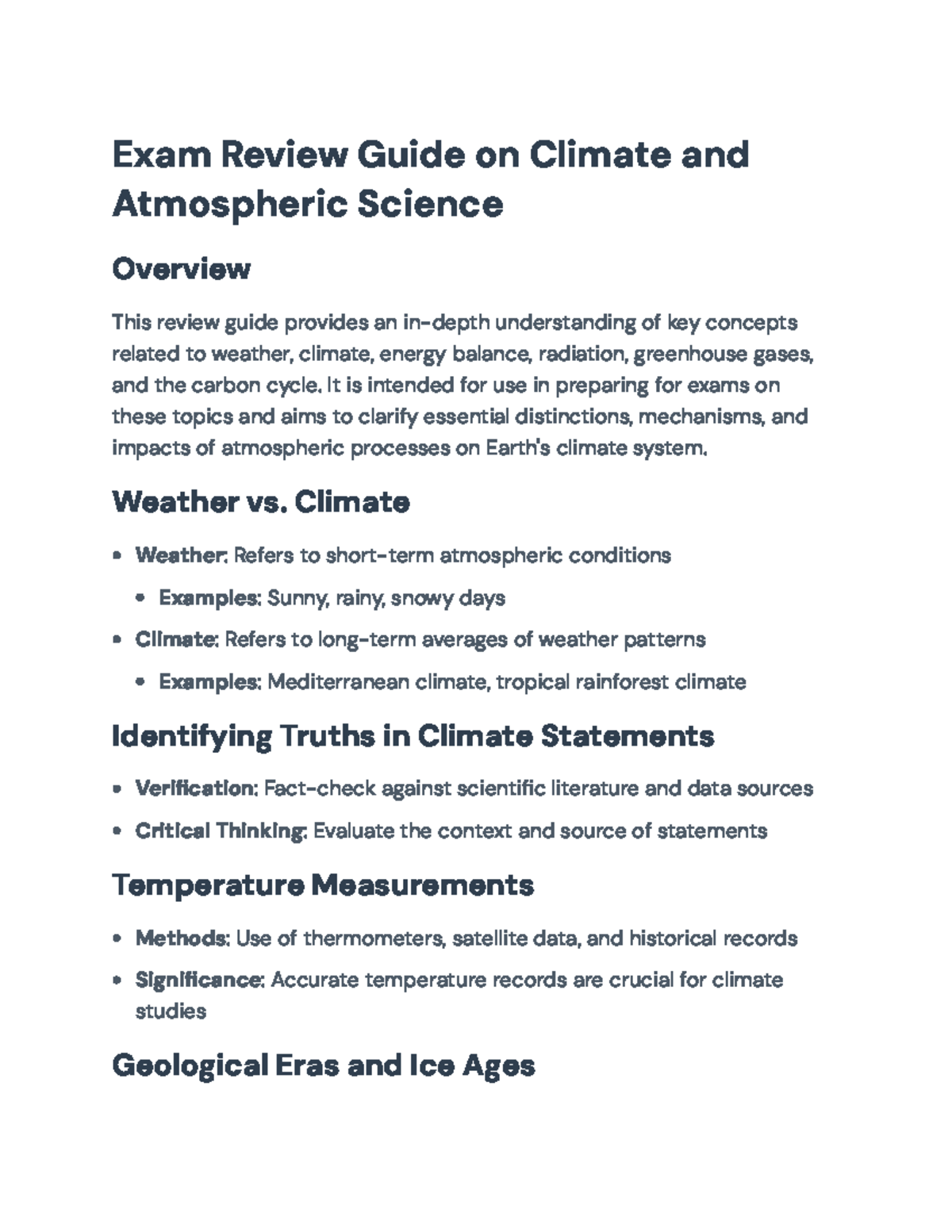 Climate Exam Review Guide: Key Concepts in Weather and Greenhouse Gases ...