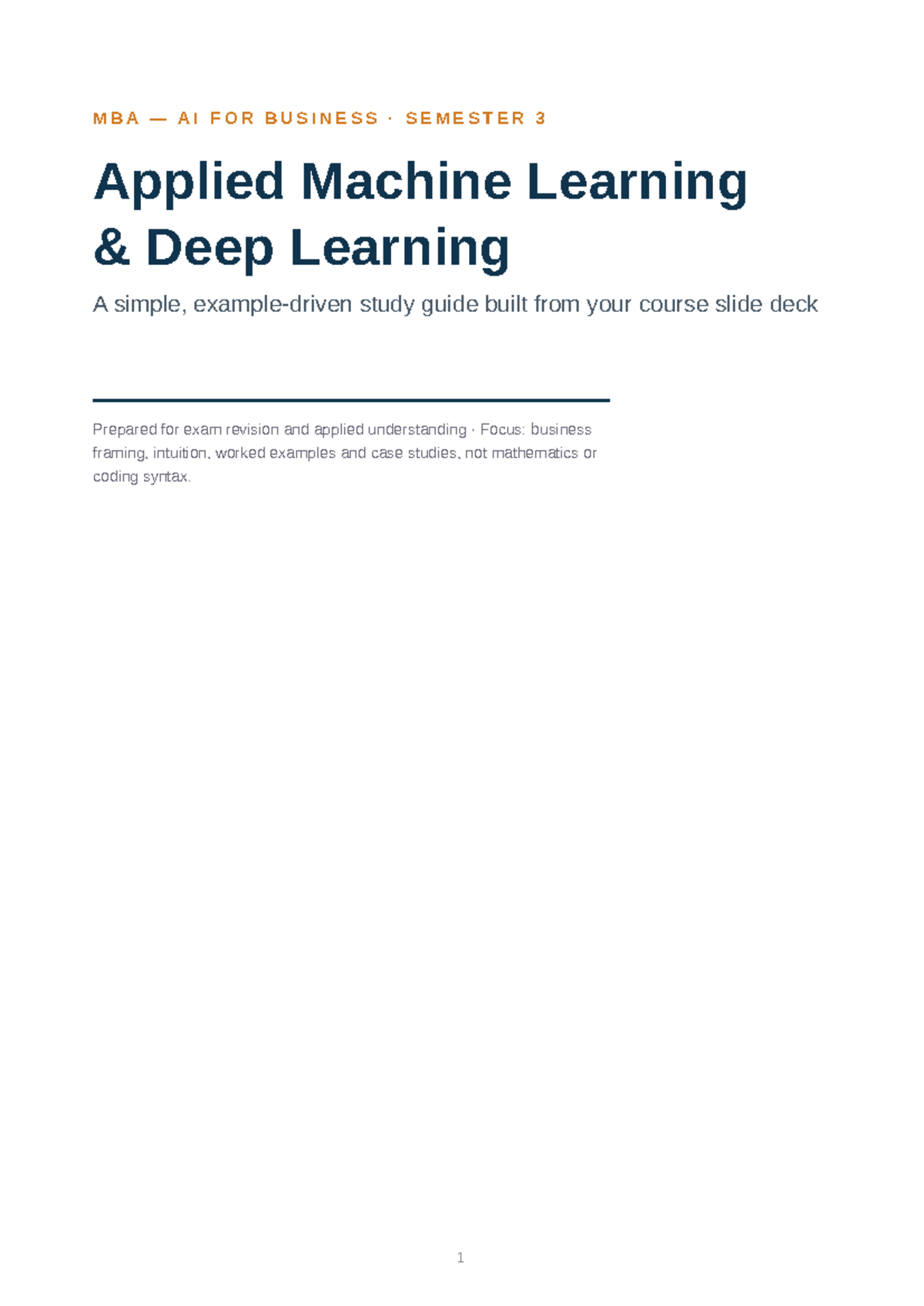 MBA AI FOR BUSINESS SEMESTER 3: Applied ML & DL Study Guide - Studocu