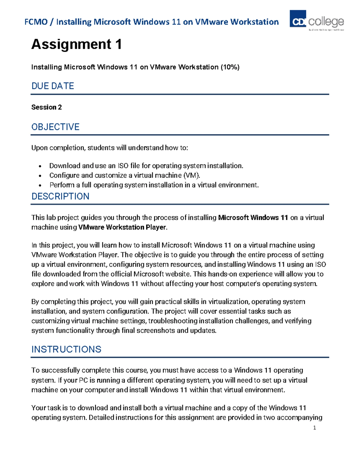 FCMO Assignment 01 - Guide to Installing Windows 11 on VMware - Studocu
