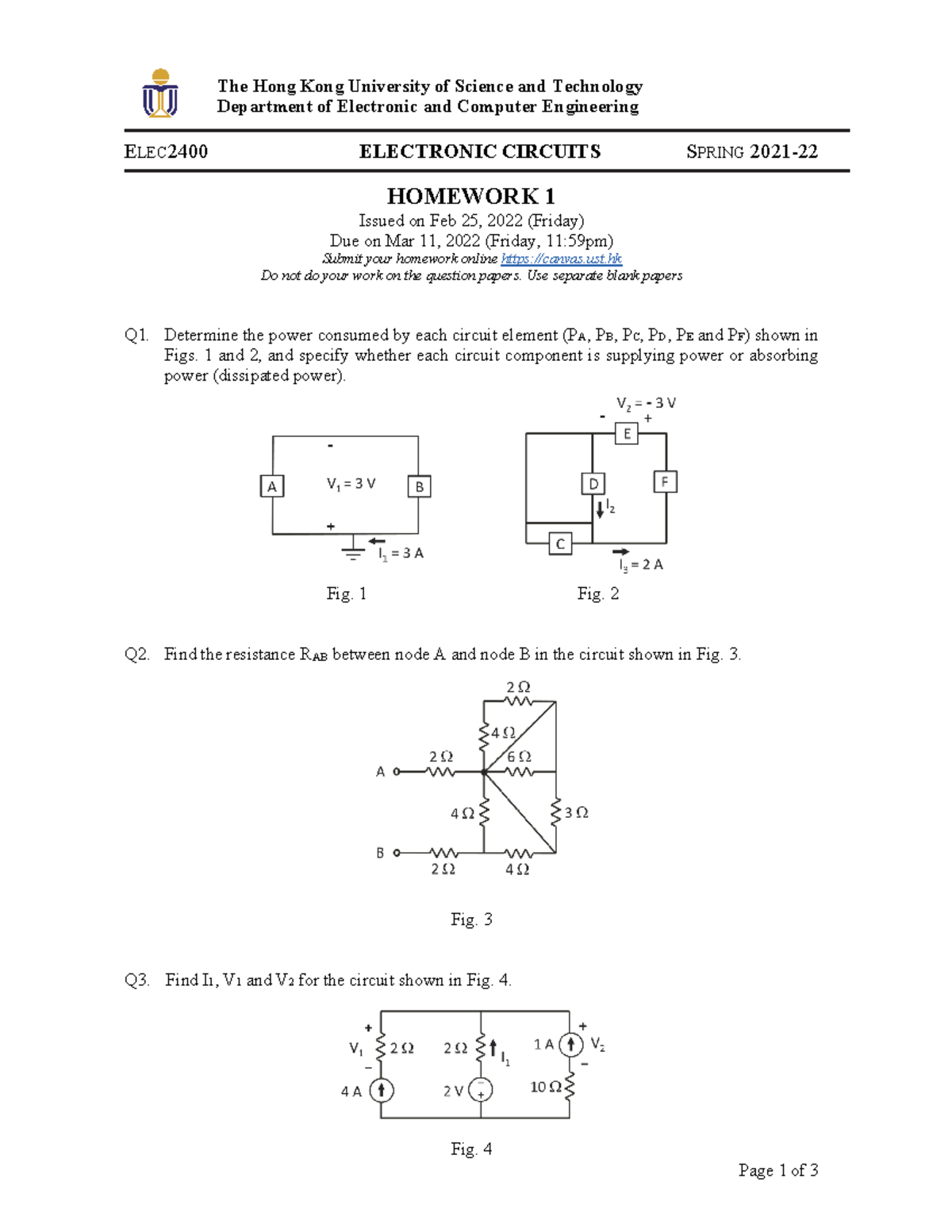 ELEC 2400 Electronic Circuits Homework 1 - Spring 2022 Analysis - Studocu