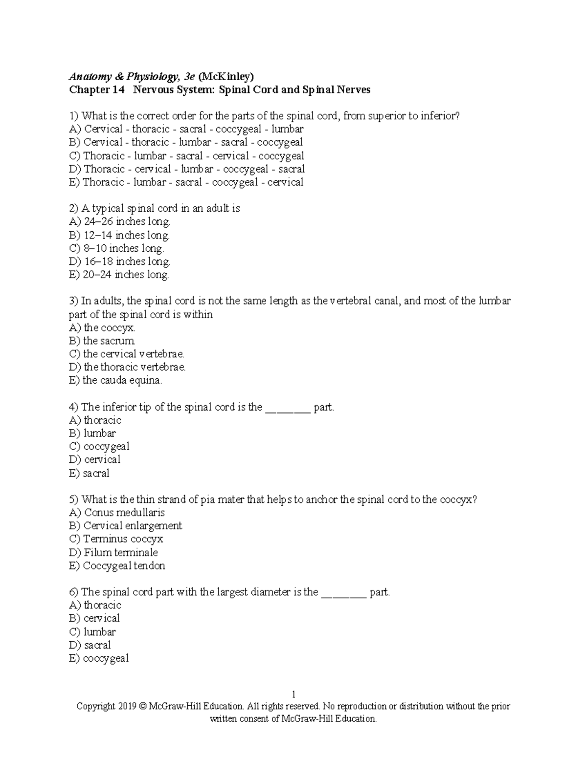 Anatomy & Physiology 3e (McKinley) Chapter 14: Nervous System Overview ...