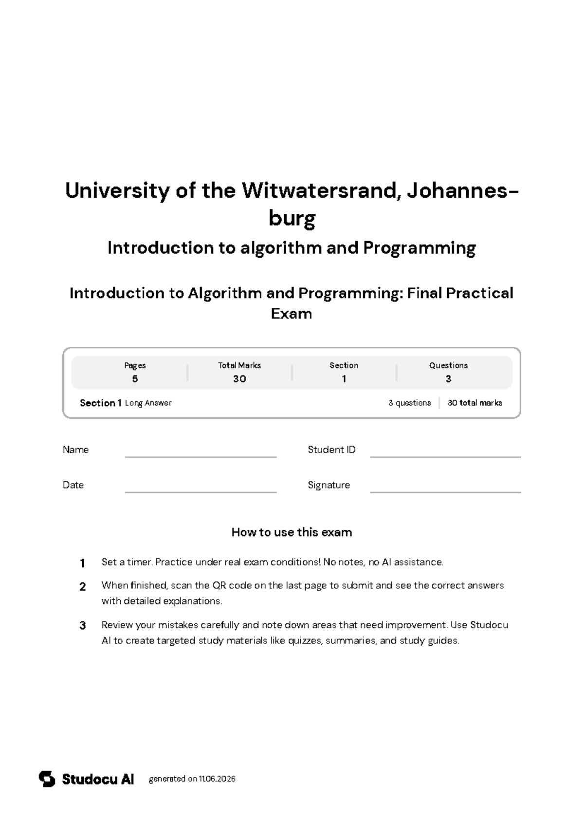 Introduction to Algorithm and Programming: Final Practical Exam - Studocu
