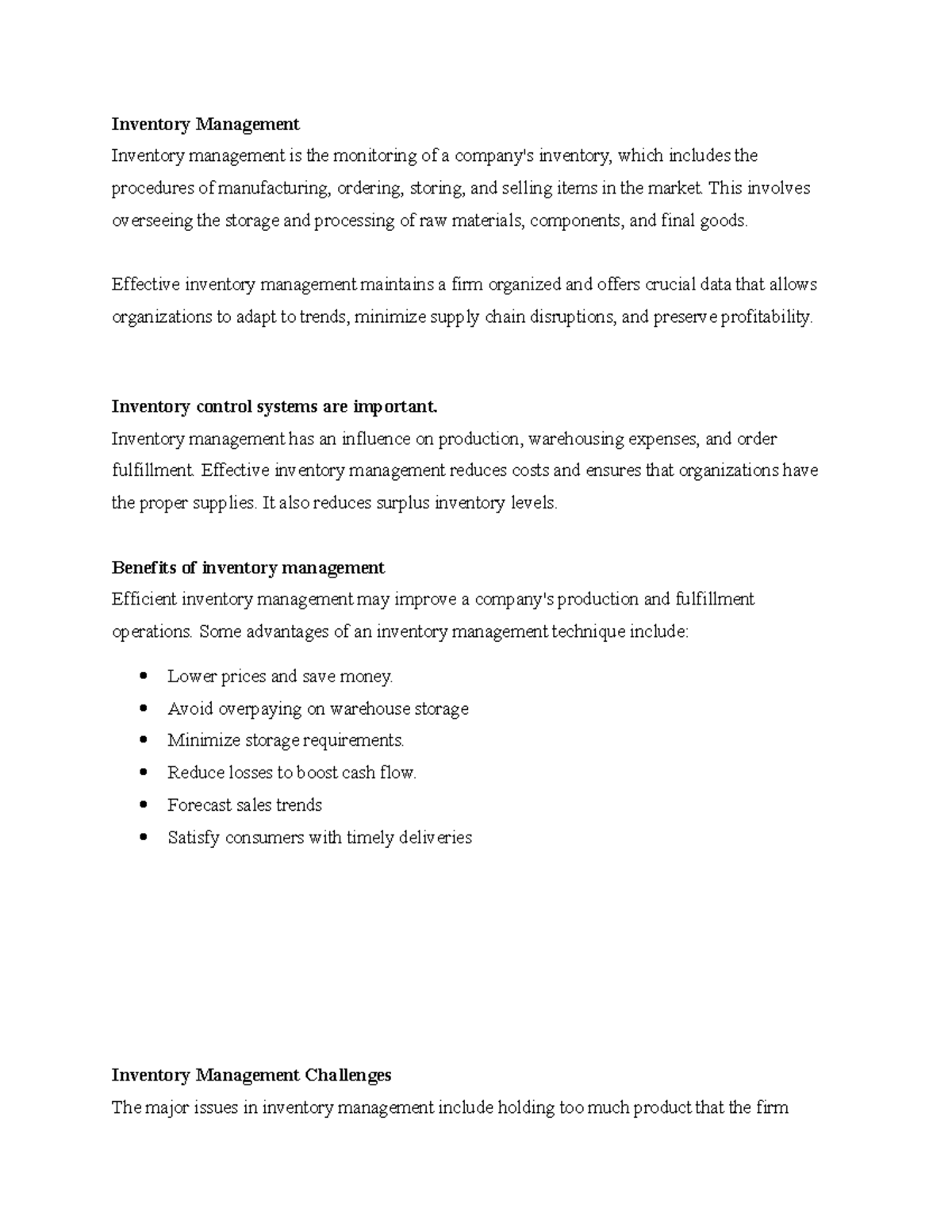 Inventory Management - Inventory Management Inventory management is the ...