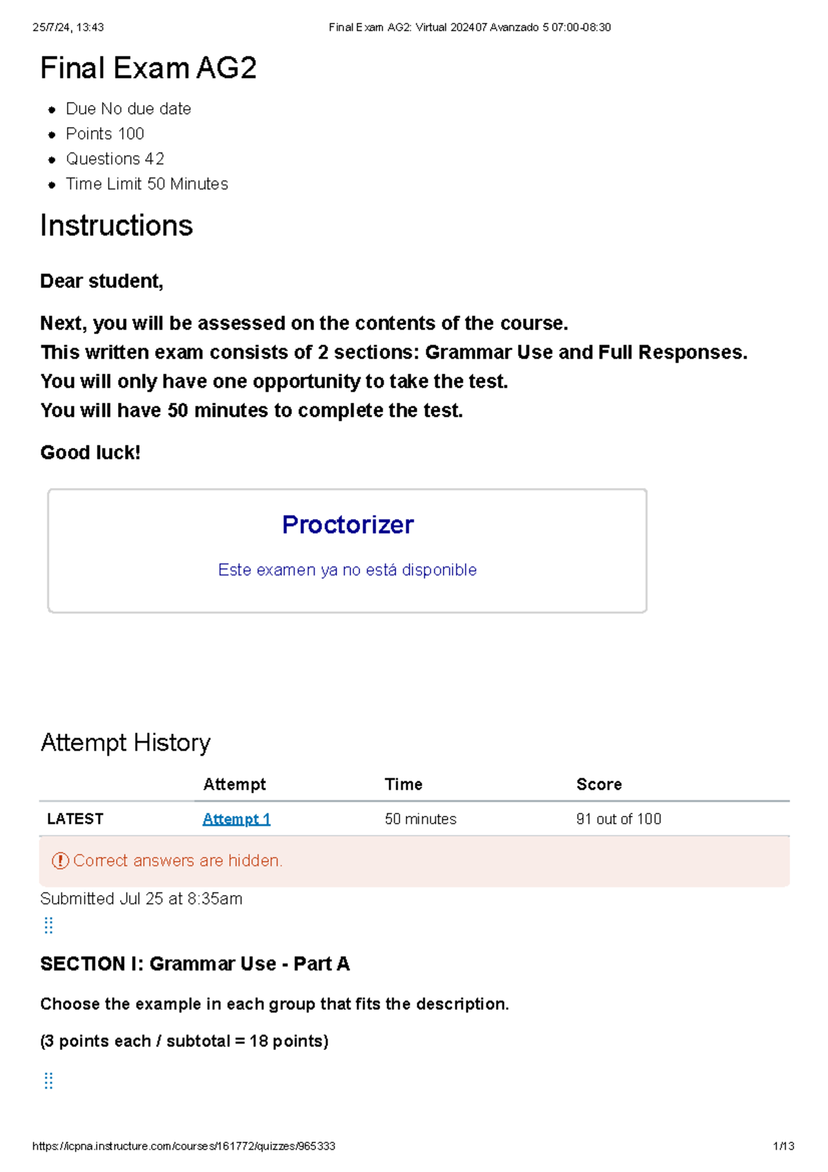 Final Exam AG2: Virtual 202407 Avanzado 5 Assessment Overview - Studocu