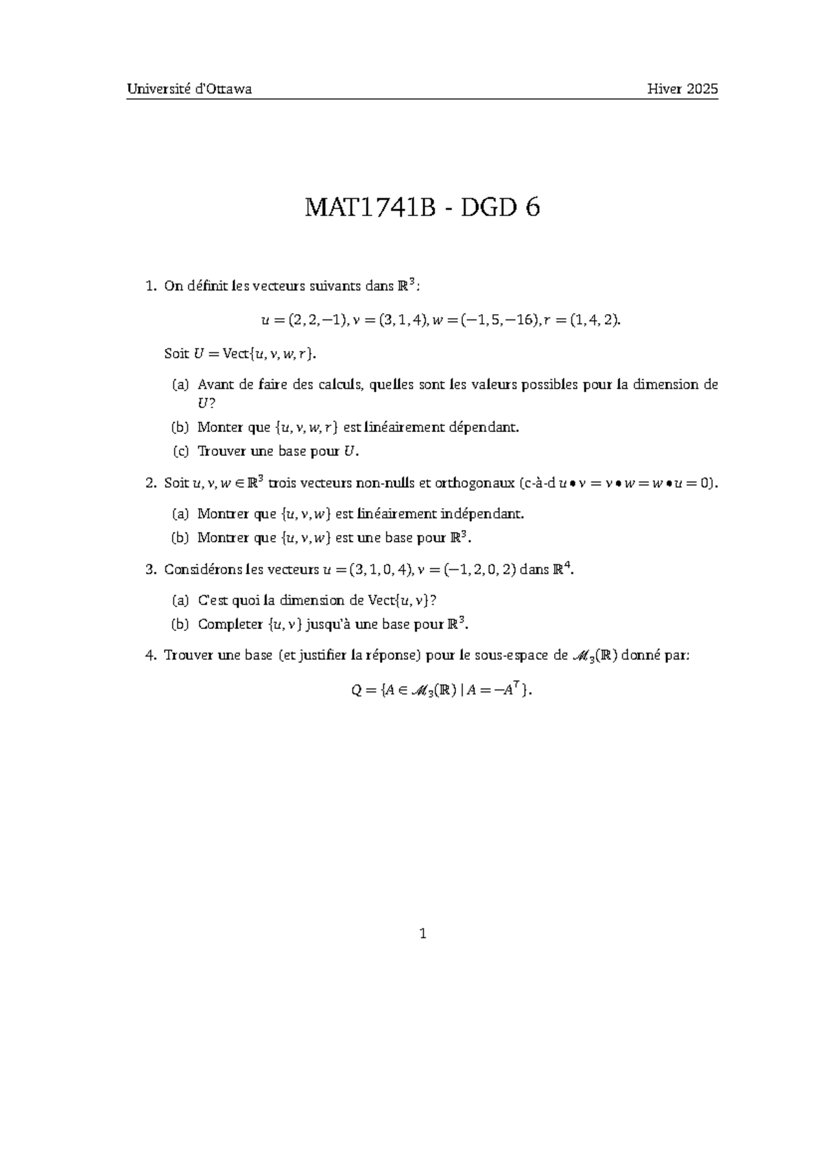 MAT1741B DGD 6: Vecteurs, Dimension et Bases dans R3 et R4 - Studocu