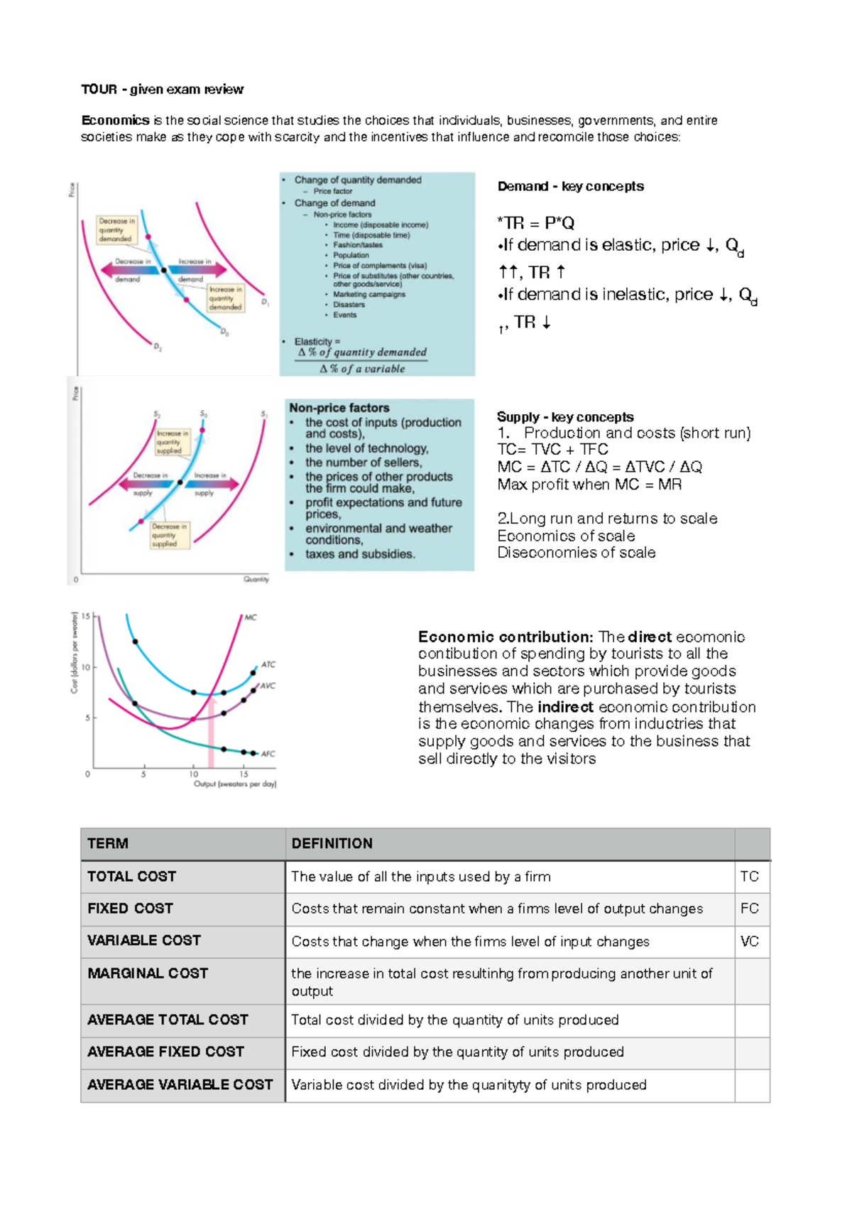 TOUR1004 Final Exam Review: Key Concepts in Economics for Tourism - Studocu
