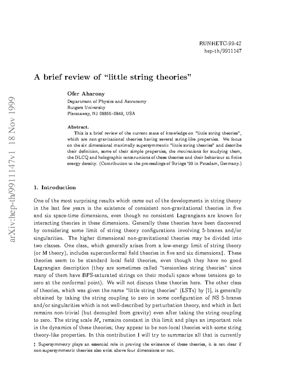 18 Nov 2023 - A Brief Review of Little String Theories (Contribution to ...