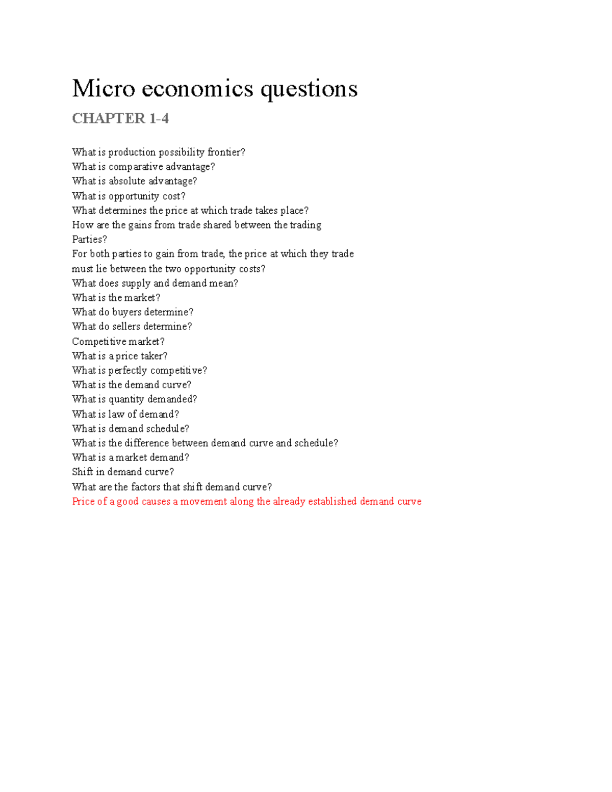 Microeconomics Quiz Questions: Chapters 1-4 Overview - Studocu