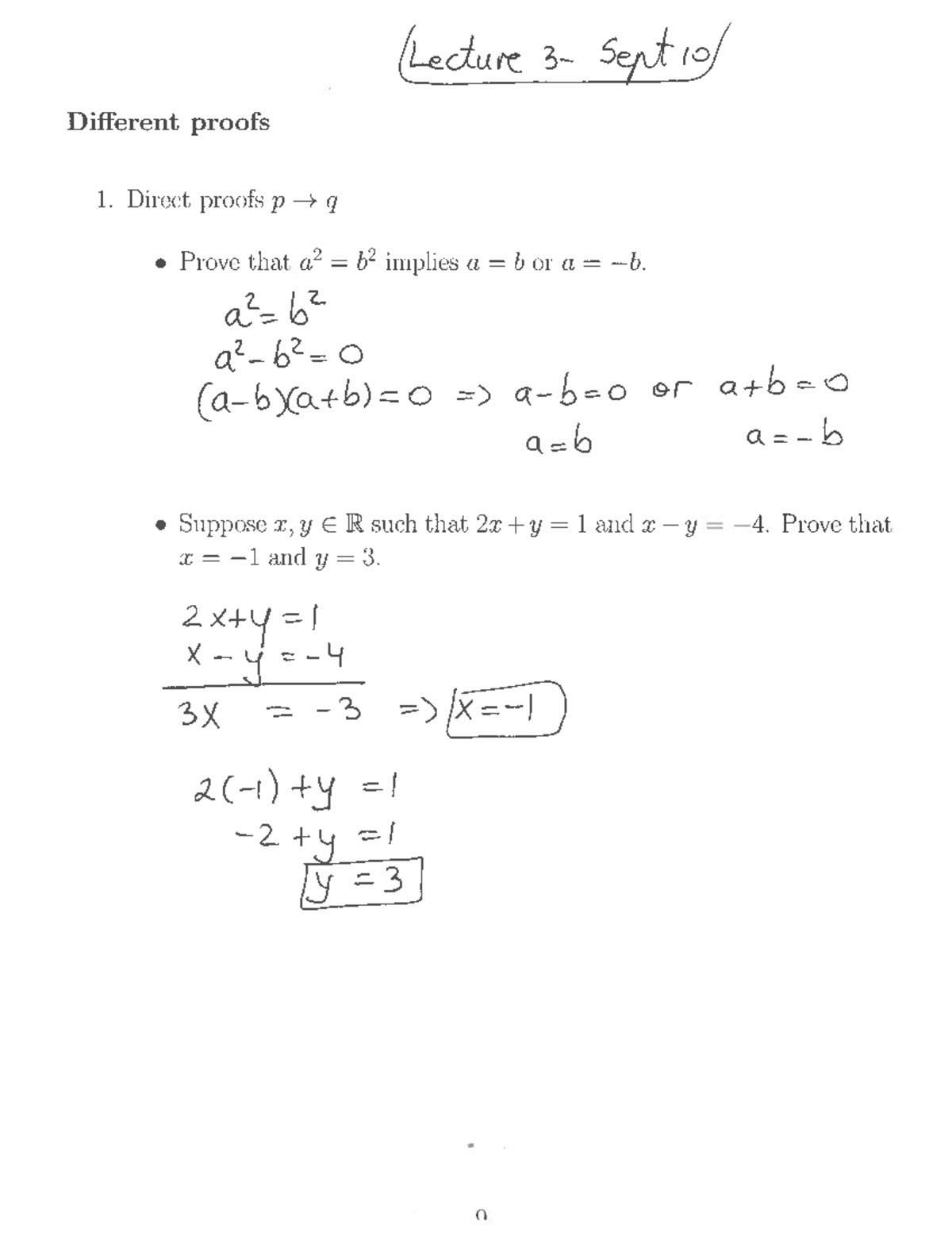 Lecture 3 (Sept 10) - Various Proofs and Techniques - Studocu