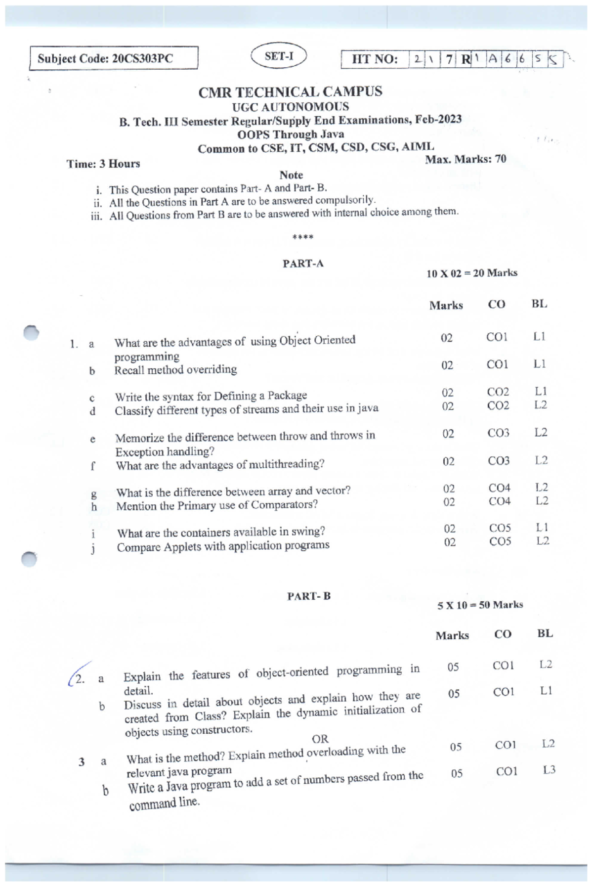 OOPS-Through-Java - B.Tech Final Exam (20CS303PC) Study Notes - Studocu