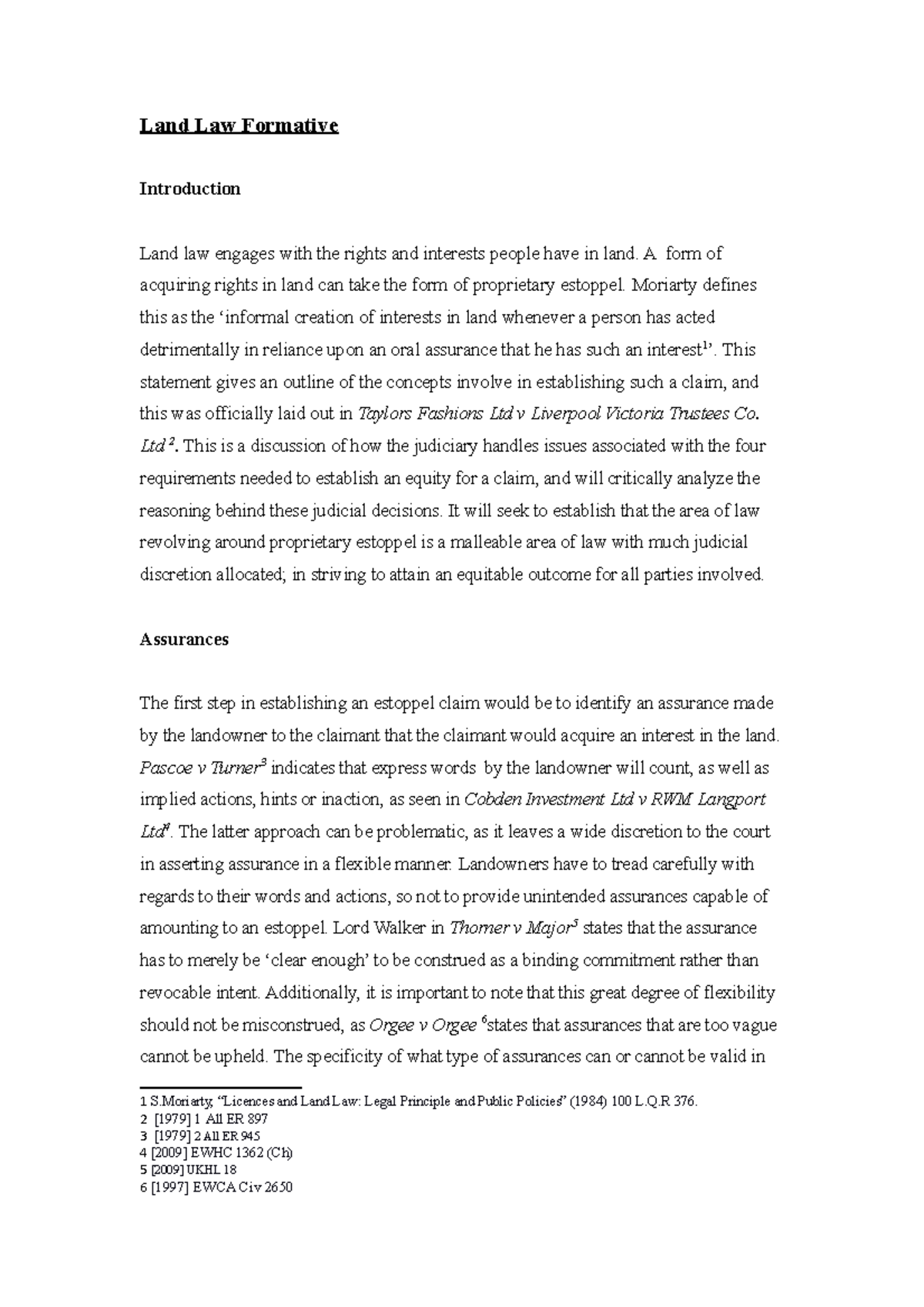 Land Law Formative: Analyzing Proprietary Estoppel Requirements - Studocu